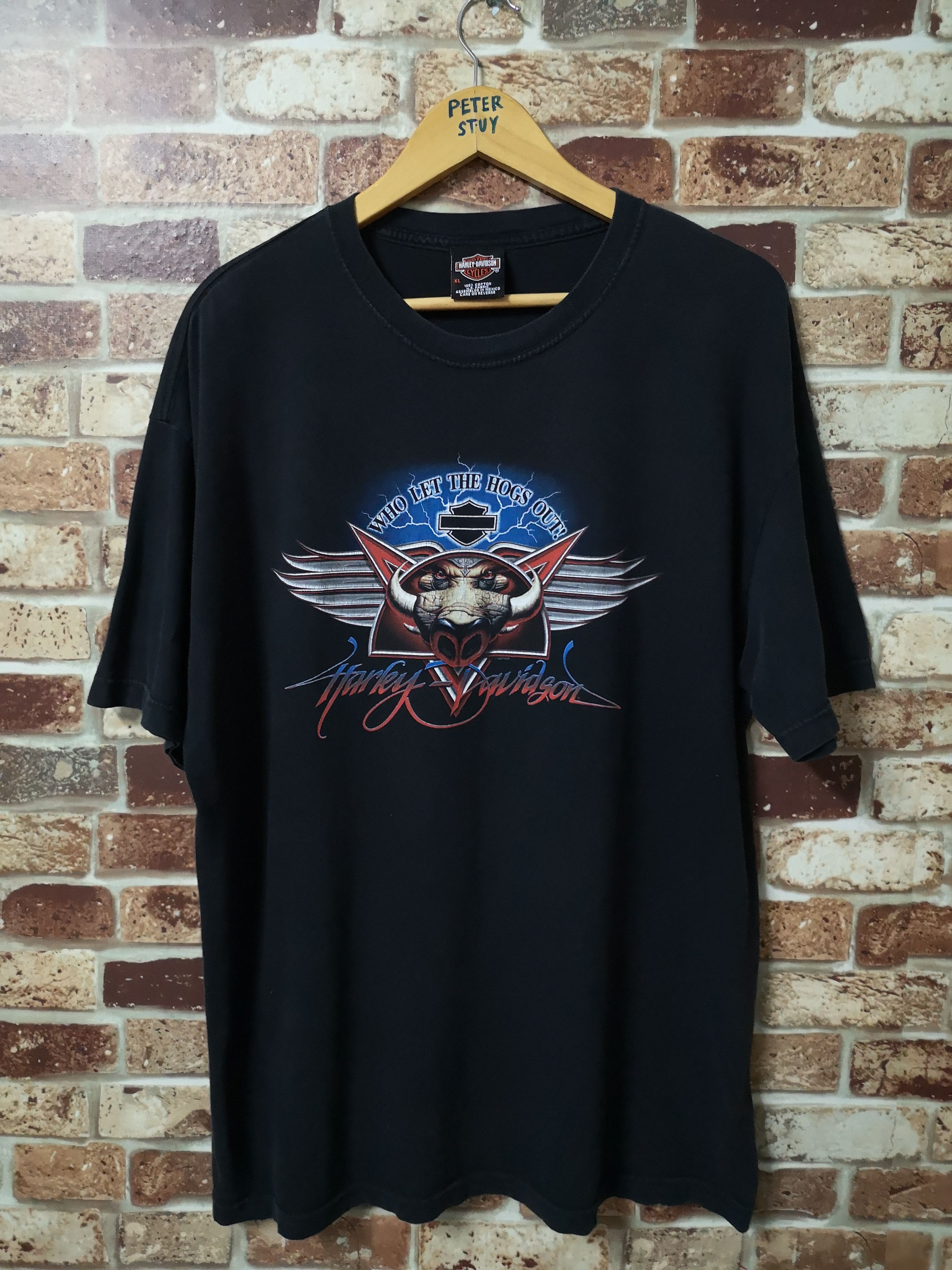Harley Davidson 🔥 Vintage Harley Davidson Black T-shirt Size US XL / EU 56 / 4 - 1 Thumbnail