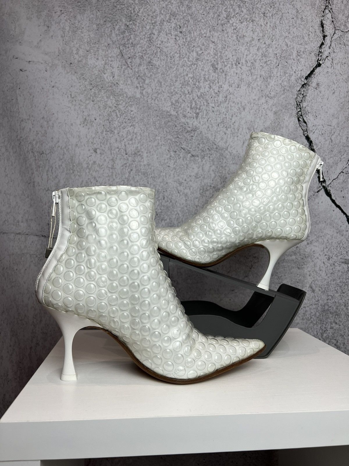image of Designer Maison Martin Margiela Mm6 White Leather Bubble Foil Heel Shoes, Women's (Size 7)