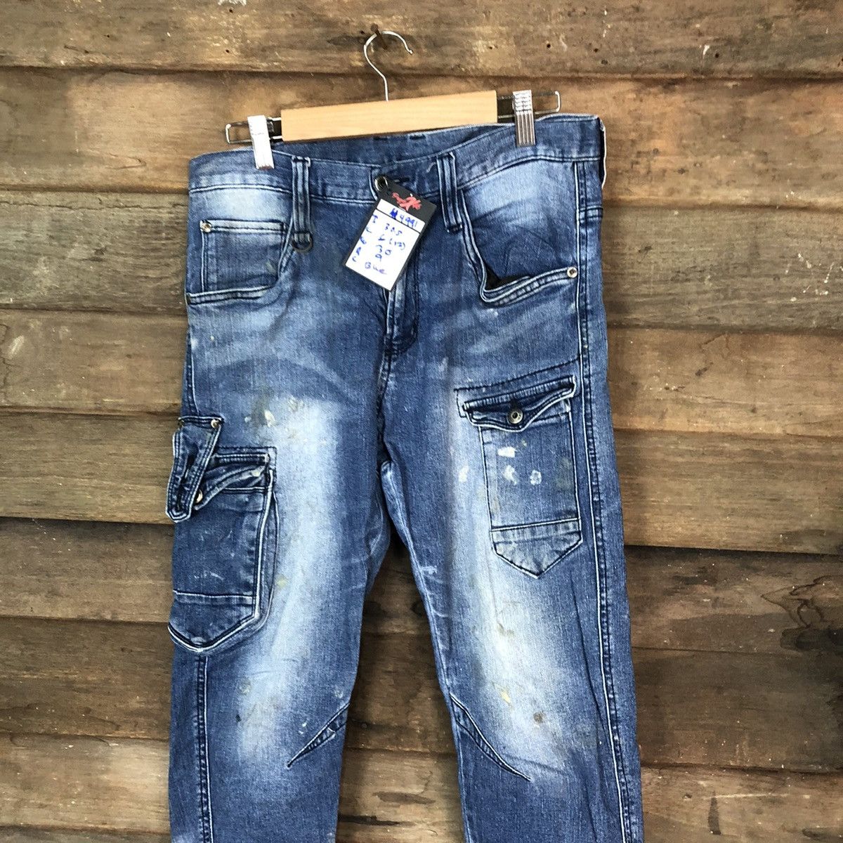 Faded Glory 3D Stretch Blue multipocket faded Denim Pants #4991 Size US 31 - 2 Thumbnail