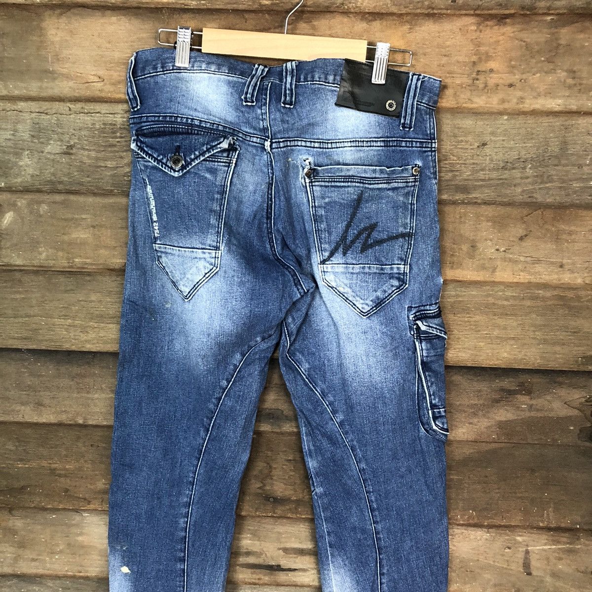 Faded Glory 3D Stretch Blue multipocket faded Denim Pants #4991 Size US 31 - 12 Thumbnail