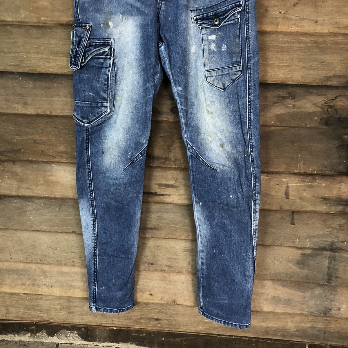 Faded Glory 3D Stretch Blue multipocket faded Denim Pants #4991 Size US 31 - 3 Thumbnail