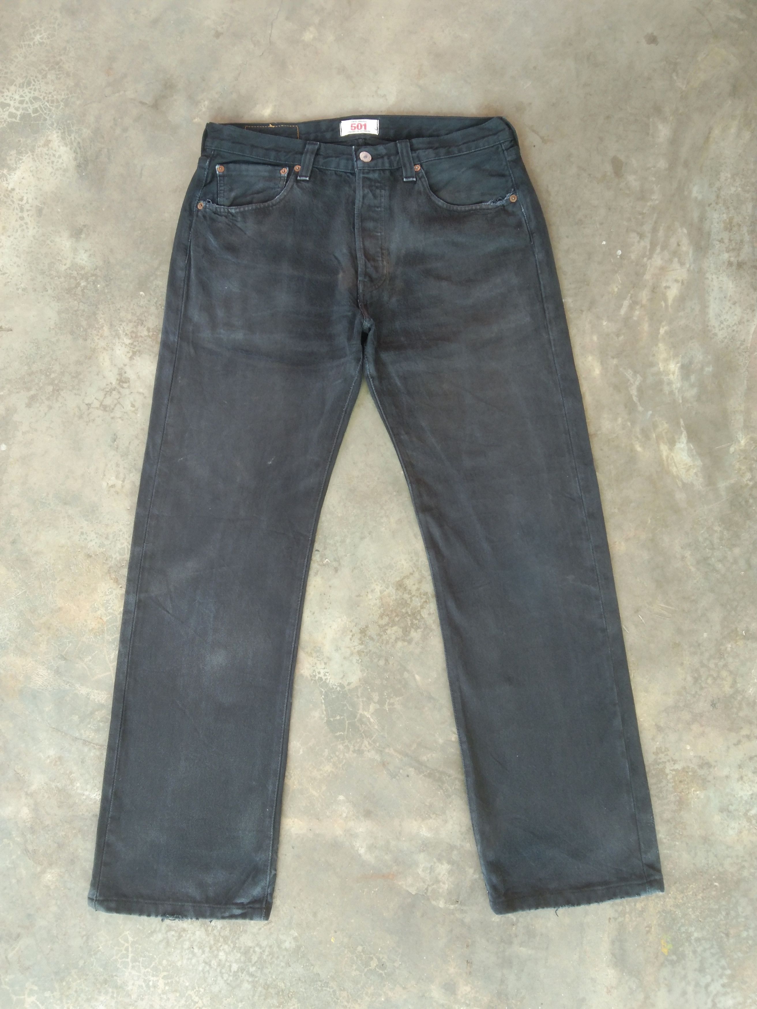 Vintage Levi's 501 Black Straight Leg Distressed Jeans 33x30