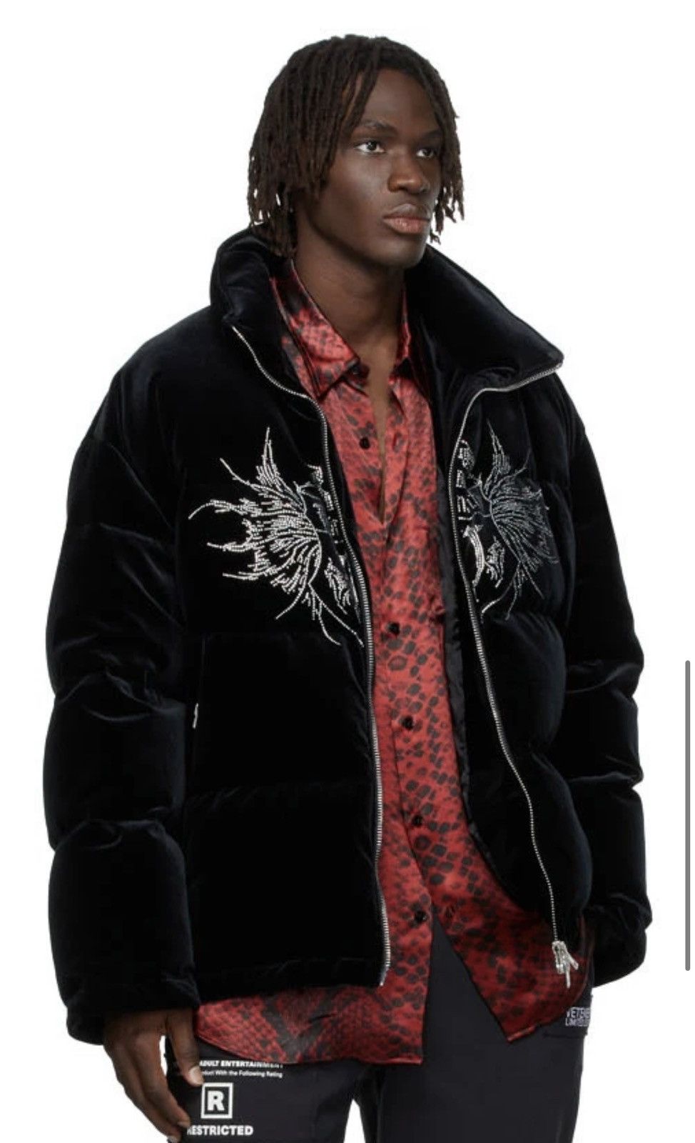Vetements “RARE”, Oversized Down Velvet Crystal Logo Jacket Size US M / EU 48-50 / 2 - 4 Thumbnail