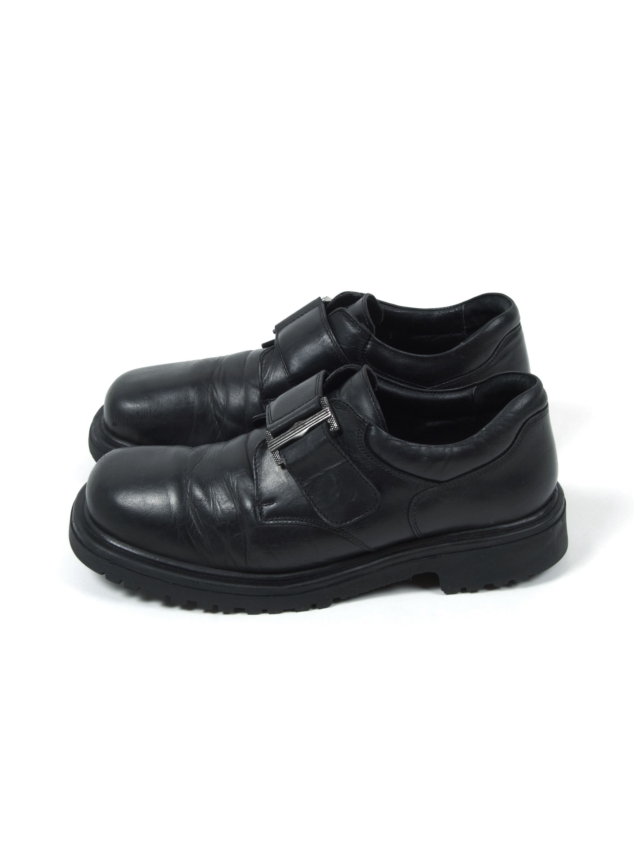 image of Avant Garde x Beauty Beast Vintage Chunky Oversized Black Leather Square Toe Shoes Us14, Men's