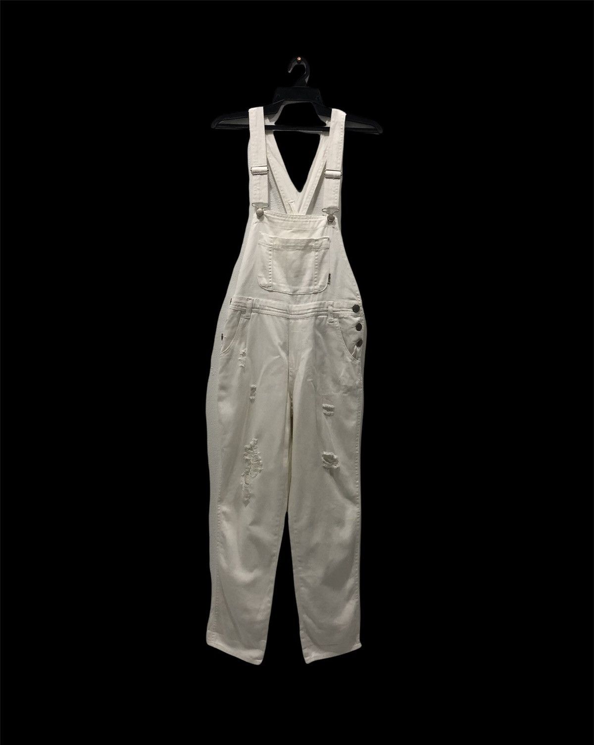 Japanese Brand Vintage-Style White Distressed Denim Overalls – Avantgarde Size US 31 - 1 Thumbnail