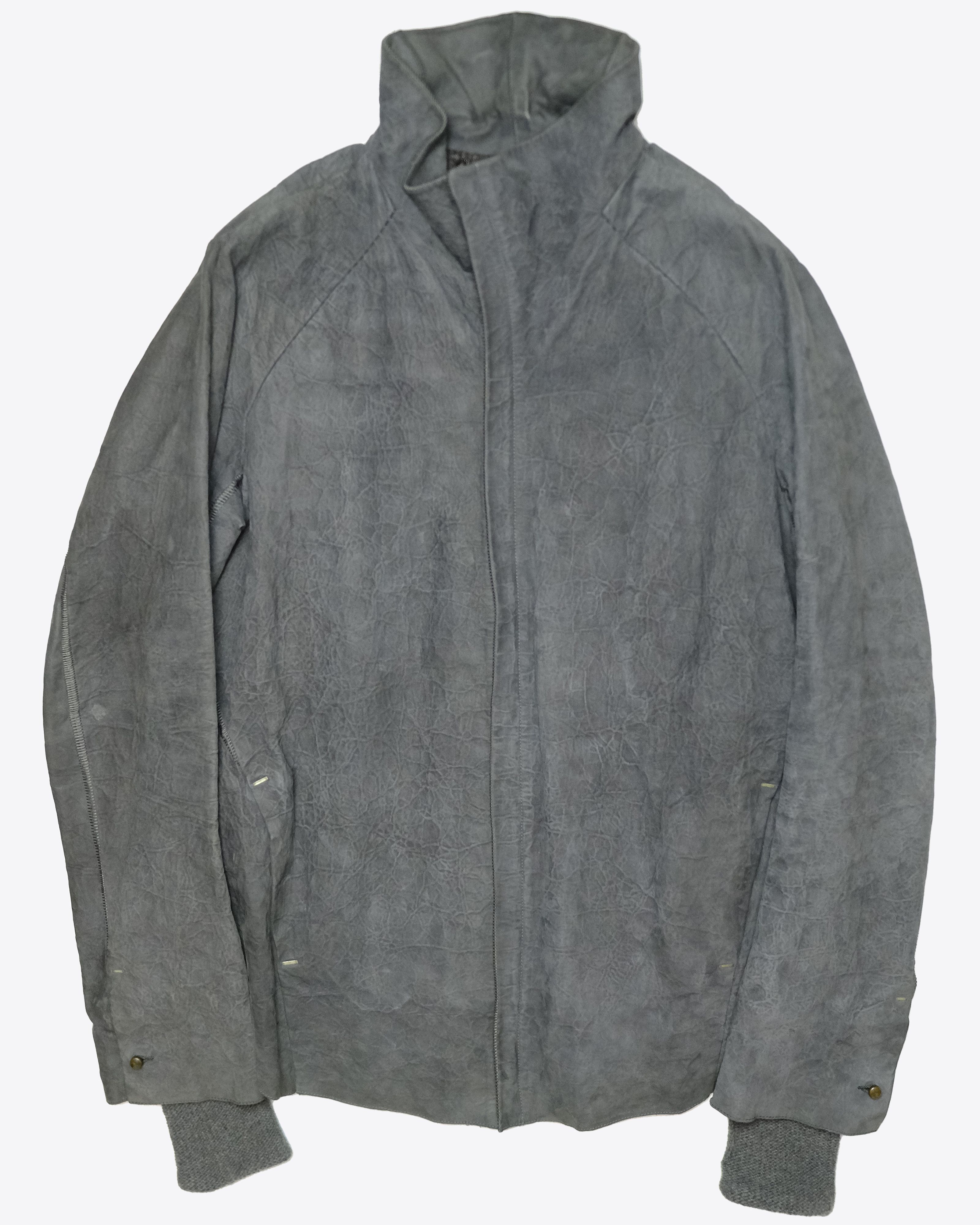 image of Isaac Sellam Experience Isaac Sellam Staple Overlock Stitch Aluminum Leather Jacket in Grey (Size L