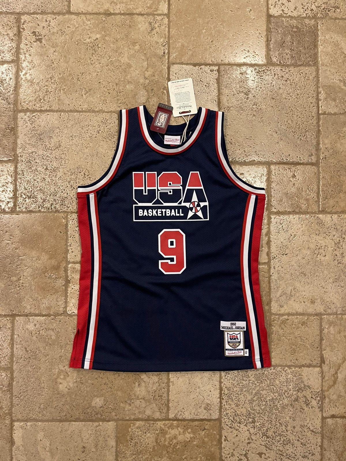 image of Mitchell Ness x NBA Mitchell & Ness Usa 1992 Authentic Michael Jordan Jersey in Blue (Size Large)