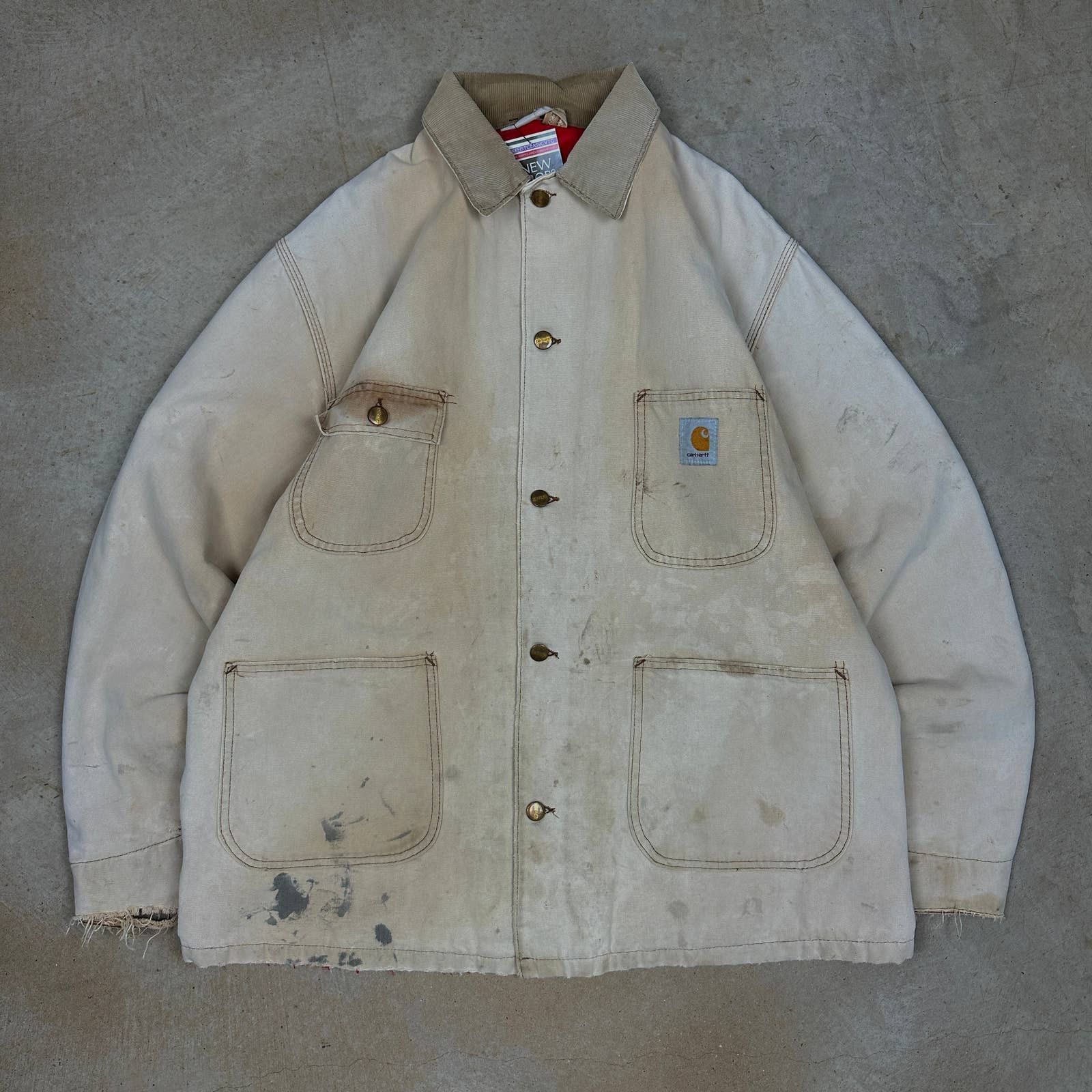 Vintage Vintage 80s Cream Quilt Lined Carhart Chore Jacket XL M88 Grailed