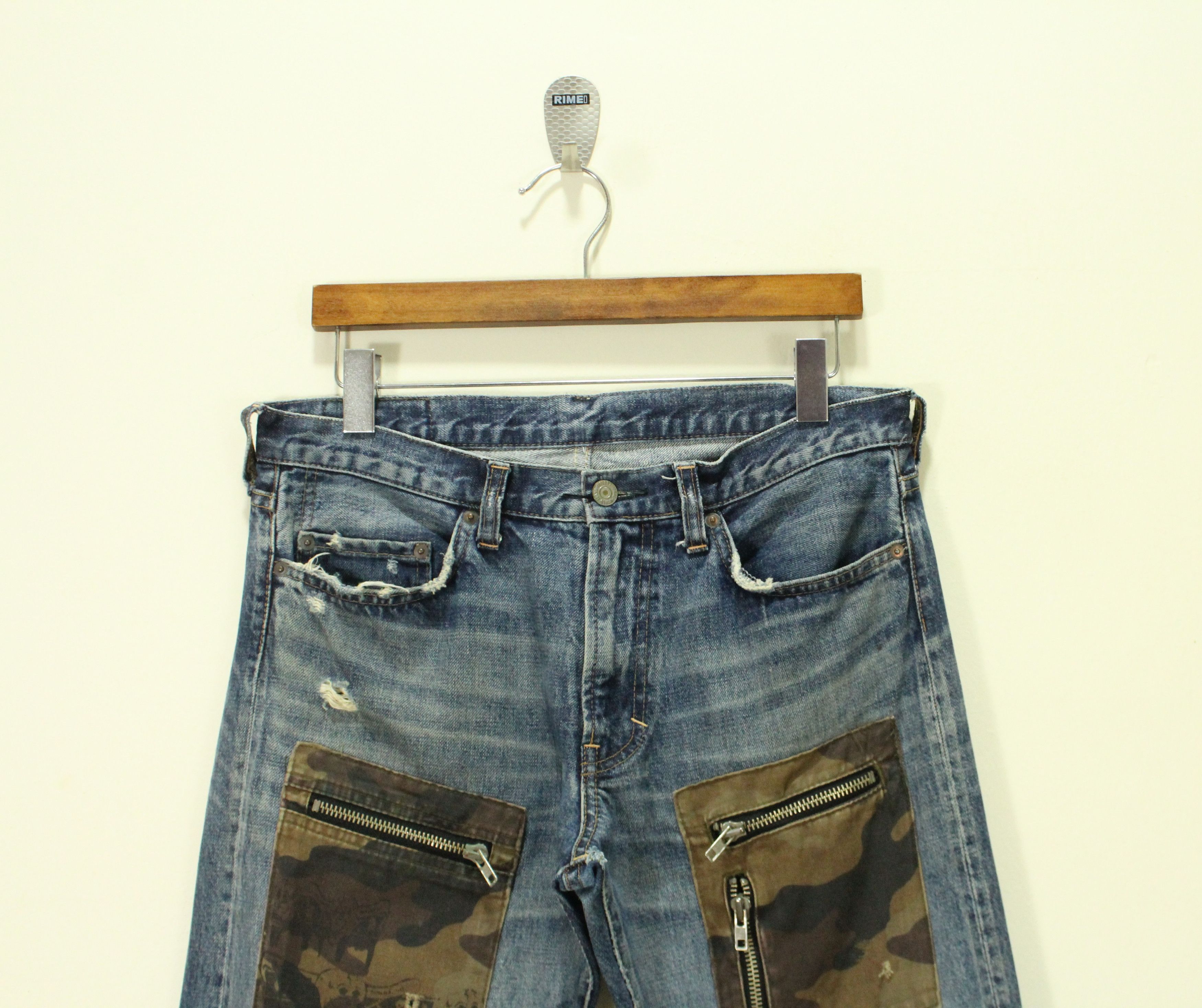 Japanese Brand × Vintage Skulls R.N.A Denim Distressed Patch Pocket Camo Anarchy Punk Size US 32 / EU 48 - 5 Thumbnail