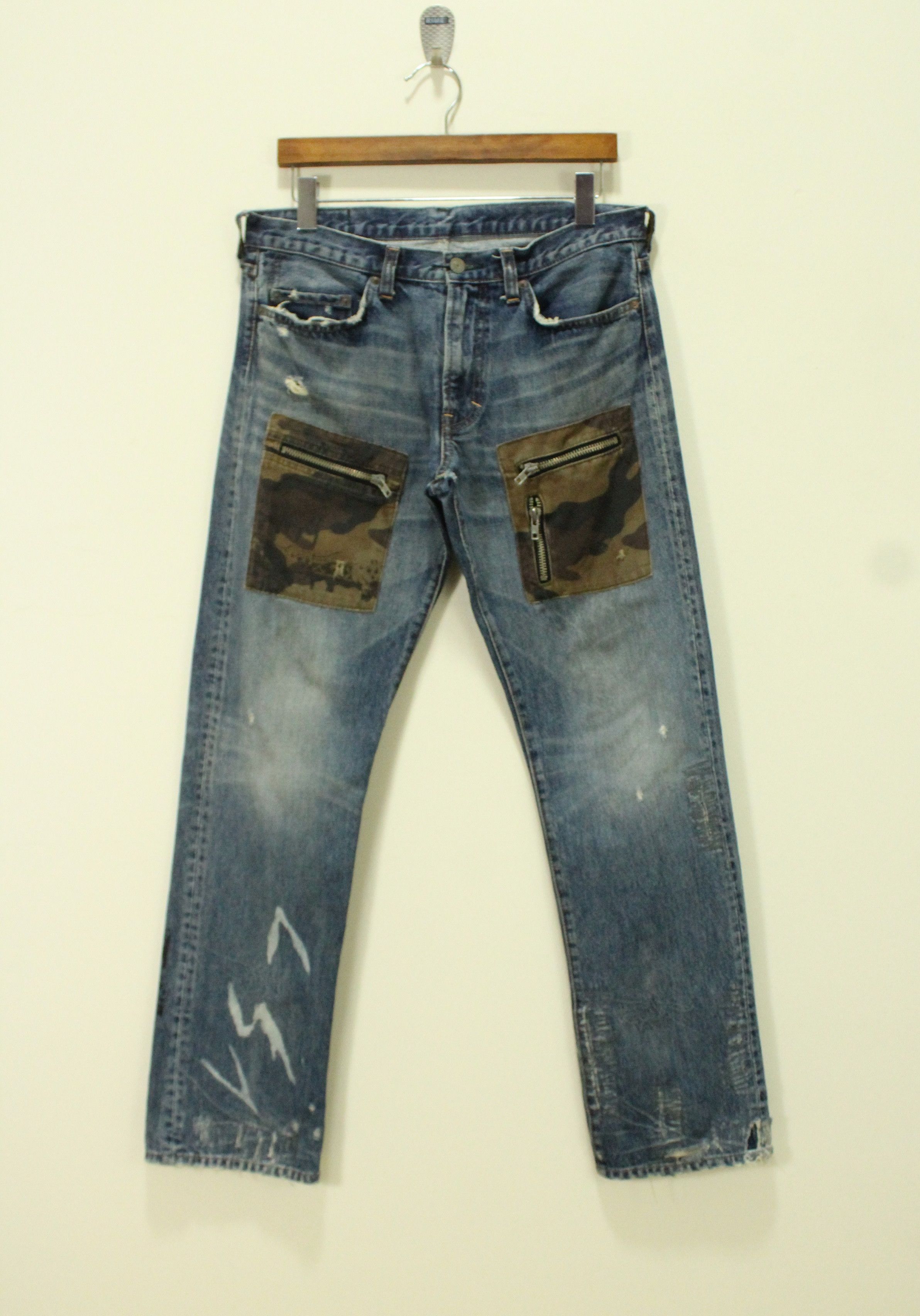 Japanese Brand × Vintage Skulls R.N.A Denim Distressed Patch Pocket Camo Anarchy Punk Size US 32 / EU 48 - 3 Thumbnail