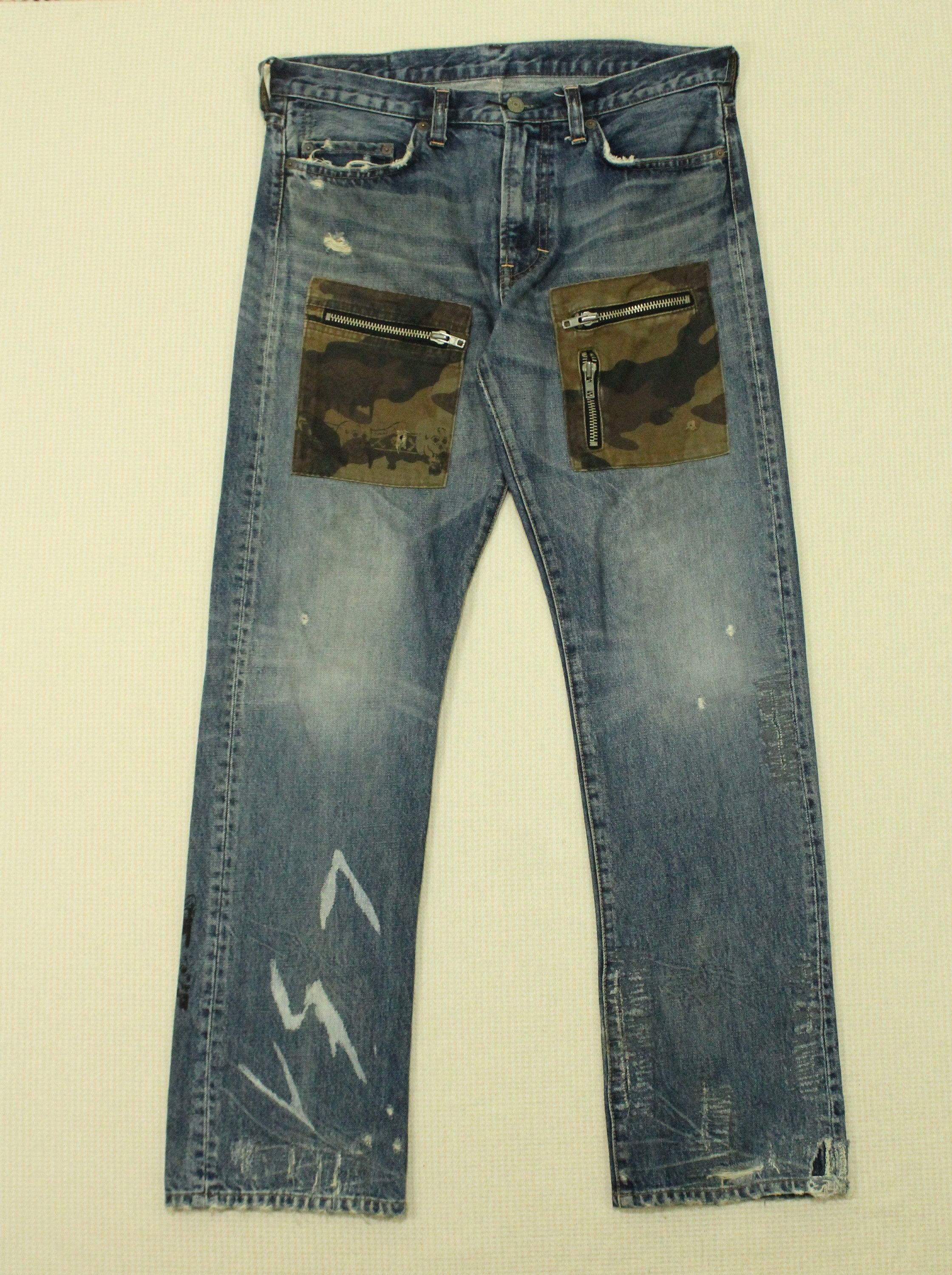Japanese Brand × Vintage Skulls R.N.A Denim Distressed Patch Pocket Camo Anarchy Punk Size US 32 / EU 48 - 2 Thumbnail