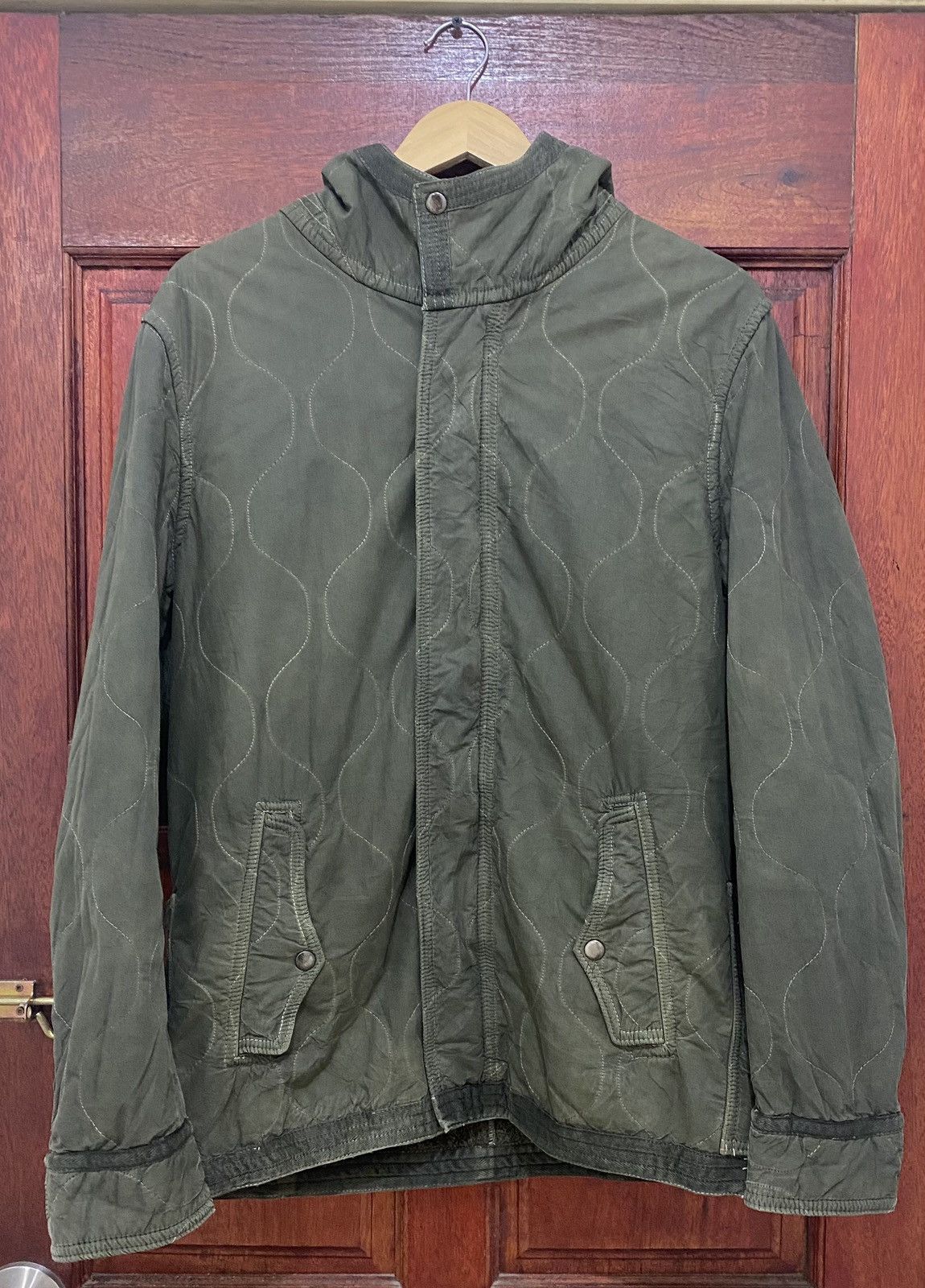 Avirex Avirex Quilted Hoodie Linen Fur Jacket Olive Green Size US L / EU 52-54 / 3 - 1 Thumbnail