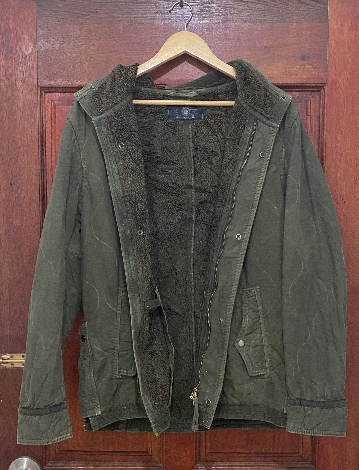 Avirex Avirex Quilted Hoodie Linen Fur Jacket Olive Green Size US L / EU 52-54 / 3 - 3 Thumbnail