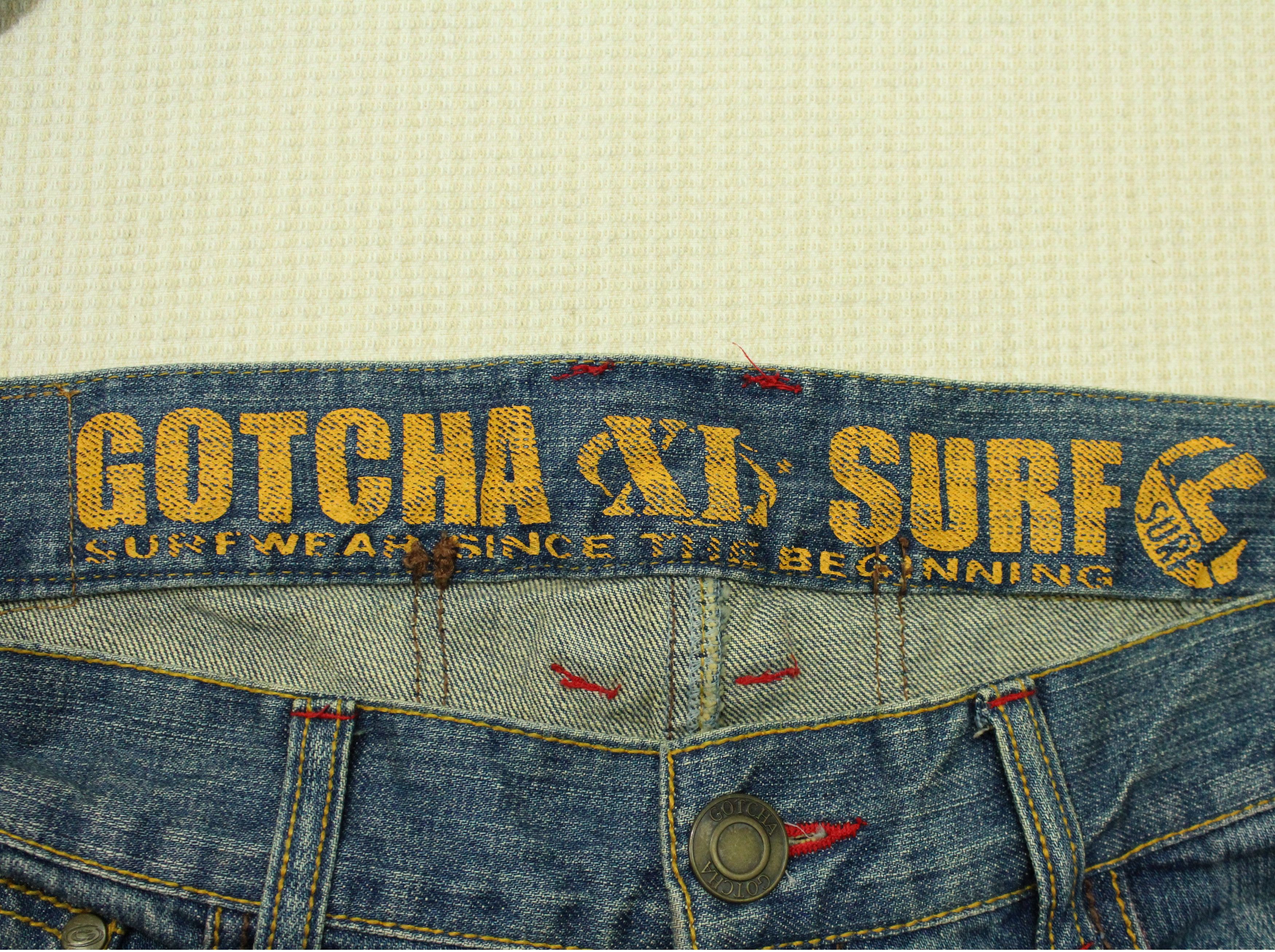 Ed Hardy × Gotcha × JNCO GOTCHA Pants Denim Embroidered Big Logo Surf Style Size US 35 - 16 Thumbnail