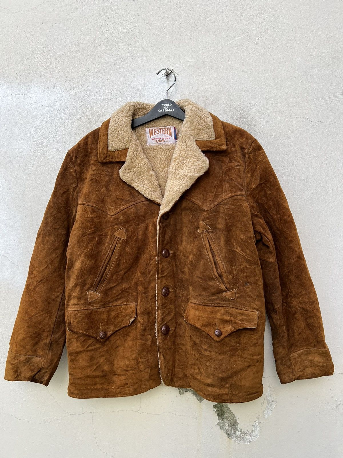 Schott VTG Schott N.Y.C Western Patina Suede Leather Sherpa Jacket Size US L / EU 52-54 / 3 - 6 Thumbnail