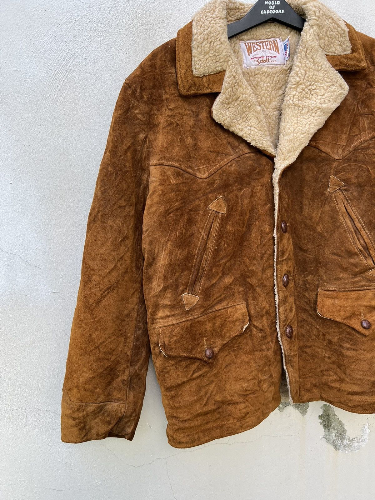 Schott VTG Schott N.Y.C Western Patina Suede Leather Sherpa Jacket Size US L / EU 52-54 / 3 - 12 Thumbnail