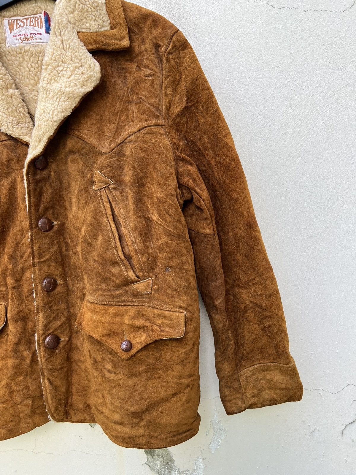 Schott VTG Schott N.Y.C Western Patina Suede Leather Sherpa Jacket Size US L / EU 52-54 / 3 - 8 Thumbnail