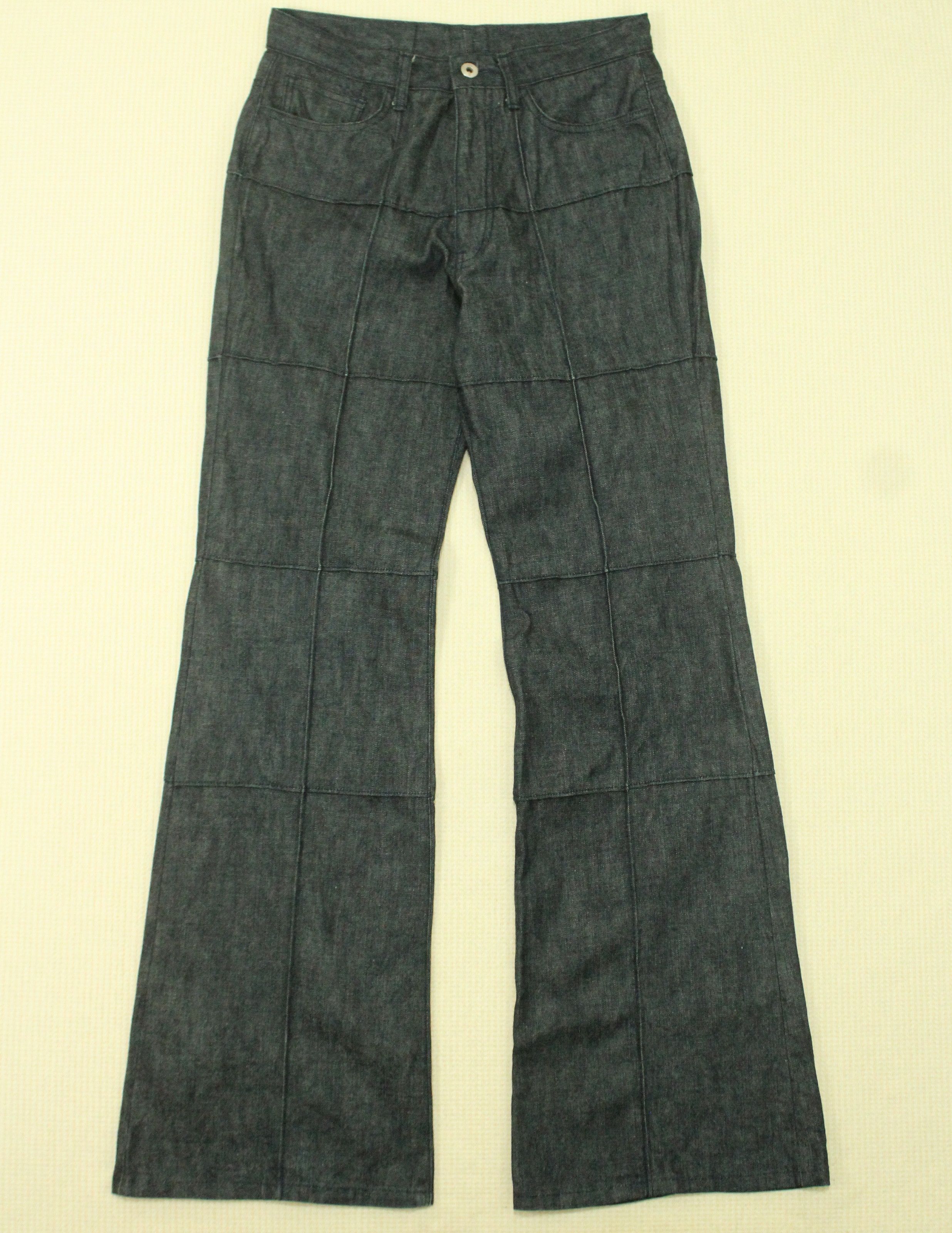 image of Flared Overstitches Checked Pattern Boycott Denim Pants, Men's (Size 28)