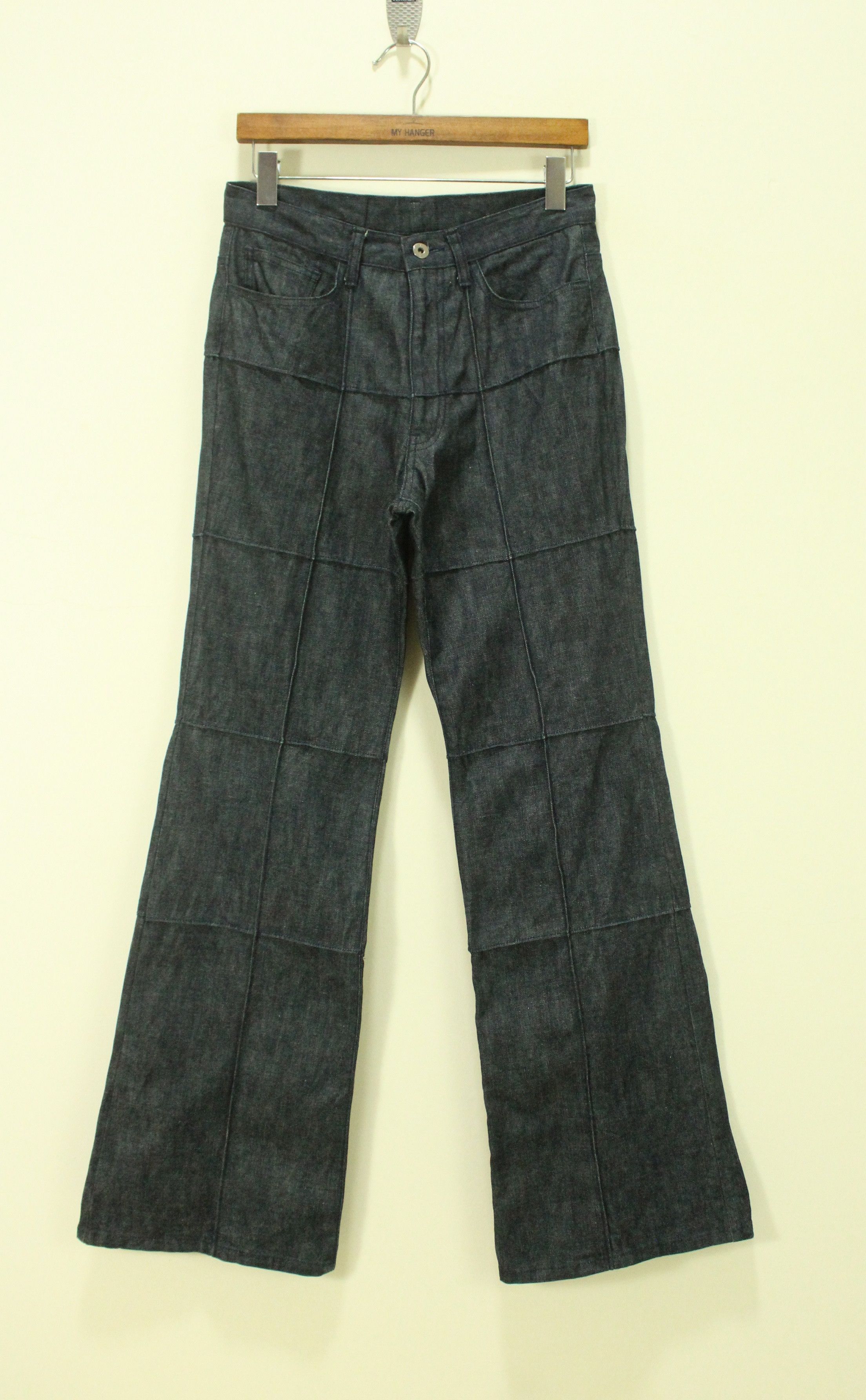 Japanese Brand Flared 🔥 Overstitches Checked Pattern BOYCOTT Denim Pants Size US 28 / EU 44 - 3 Thumbnail