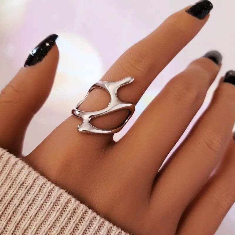 Jewelry Abstract Ring Slime Silver Modern Punk Art Psychedelic Size ONE SIZE - 2 Thumbnail