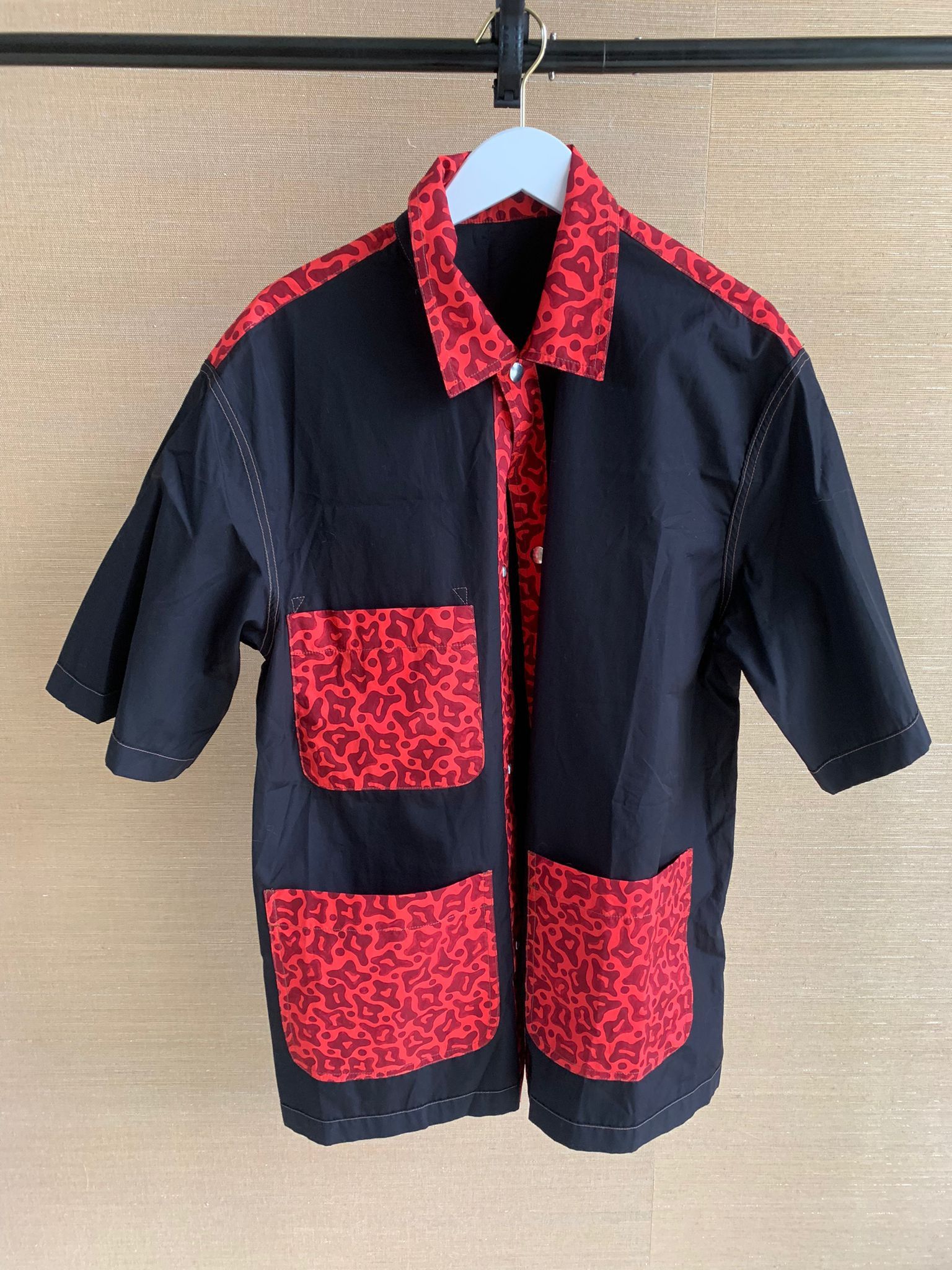 image of Marni Cheetah Contrast Button Up In Black Red Color, Men's (Size 2XL)