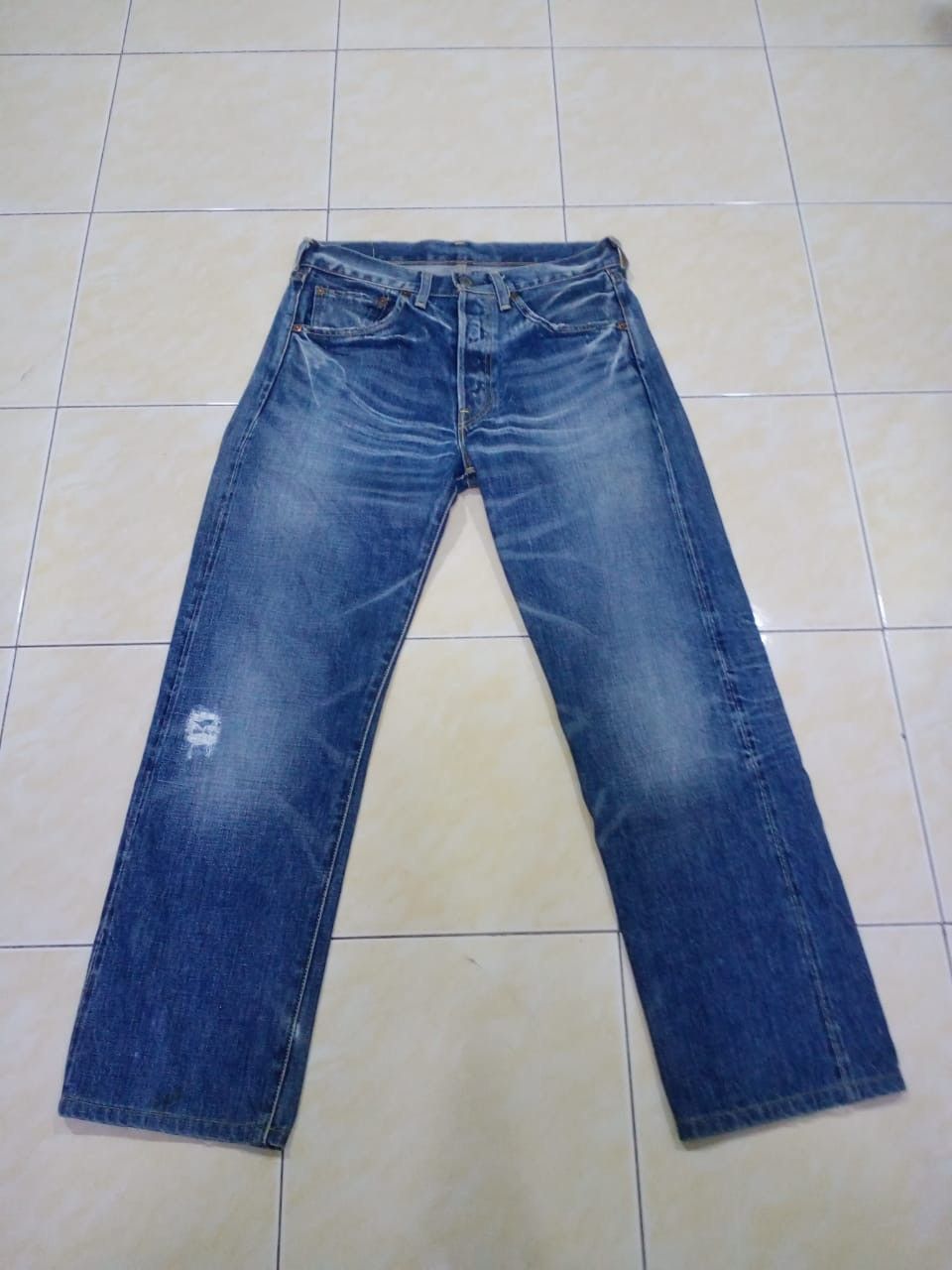 image of Distressed Denim x Levis 501 E Lot 66501 Distressed Reworked Selvedge Denim in Blue, Men's (Size 32
