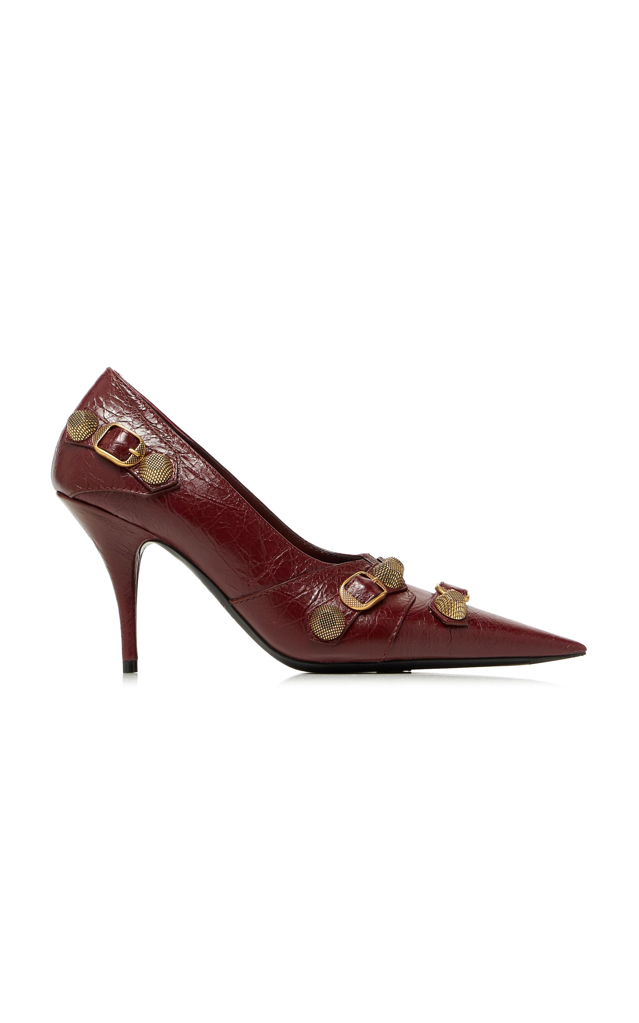 Cagole Studded Leather Pumps Burgundi
