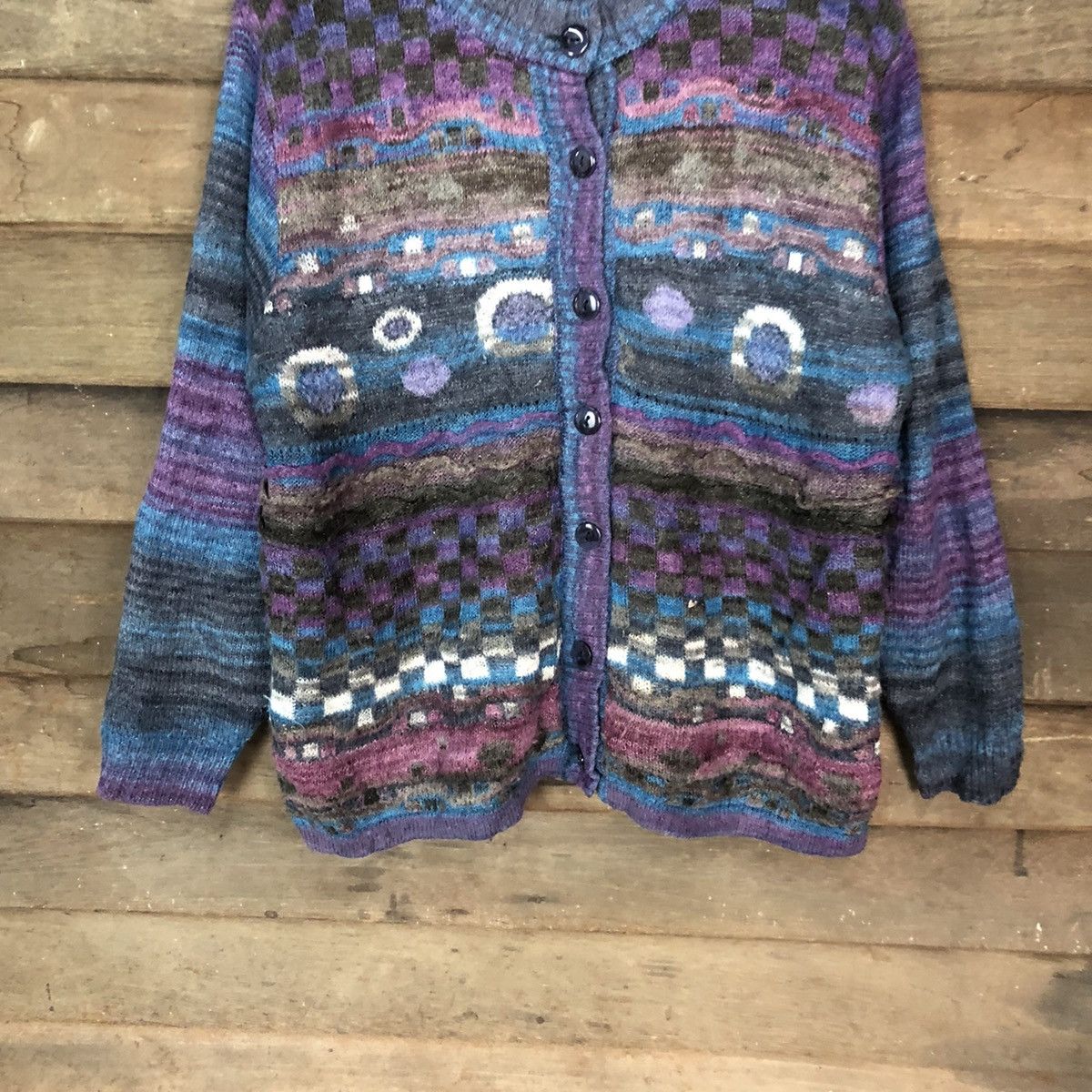 Vintage Japan art Blue Patterned Cardigan knitwear #6859 Size US M / EU 48-50 / 2 - 3 Thumbnail