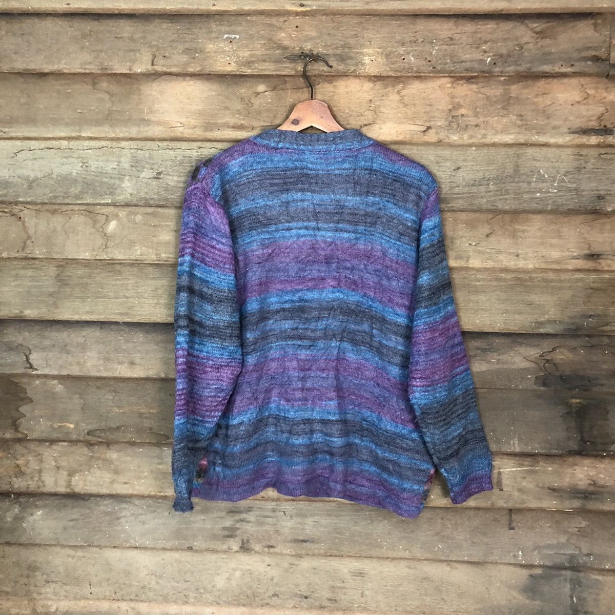 Vintage Japan art Blue Patterned Cardigan knitwear #6859 Size US M / EU 48-50 / 2 - 8 Thumbnail