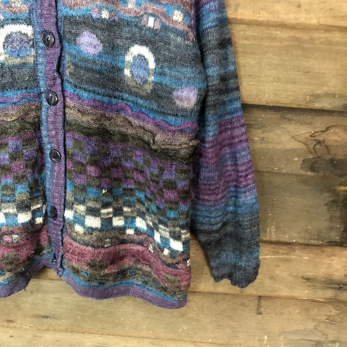 Vintage Japan art Blue Patterned Cardigan knitwear #6859 Size US M / EU 48-50 / 2 - 5 Thumbnail