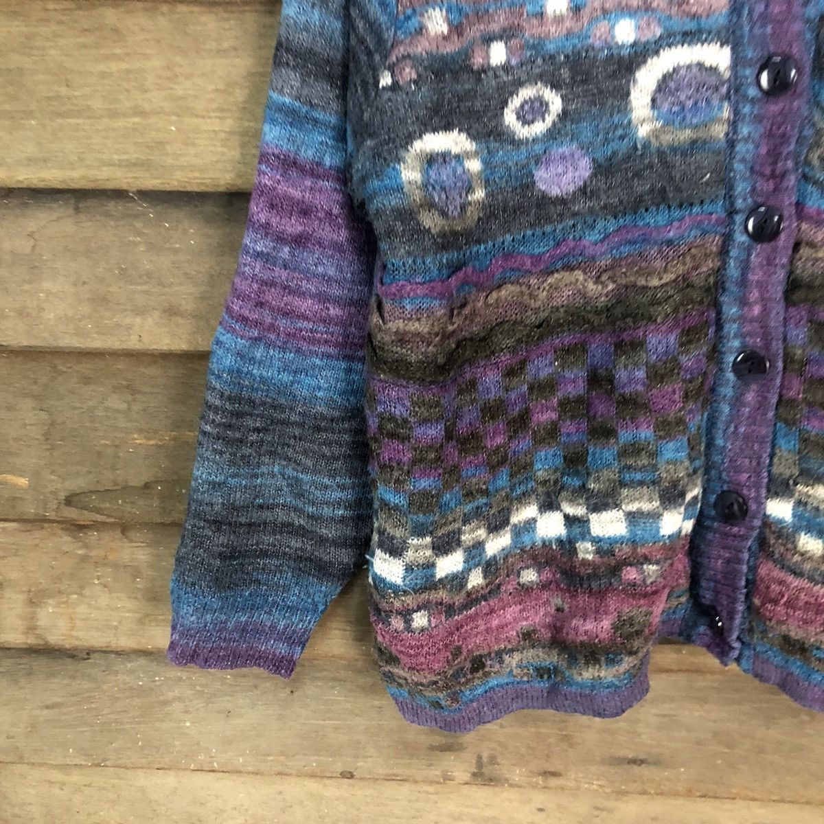 Vintage Japan art Blue Patterned Cardigan knitwear #6859 Size US M / EU 48-50 / 2 - 4 Thumbnail