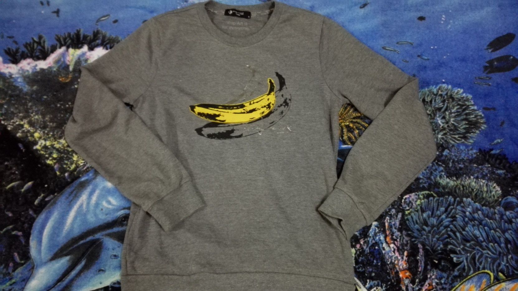 image of Andy Warhol Hoodie Banana Velvet Underground Cover in Grey, Men's (Size Small)