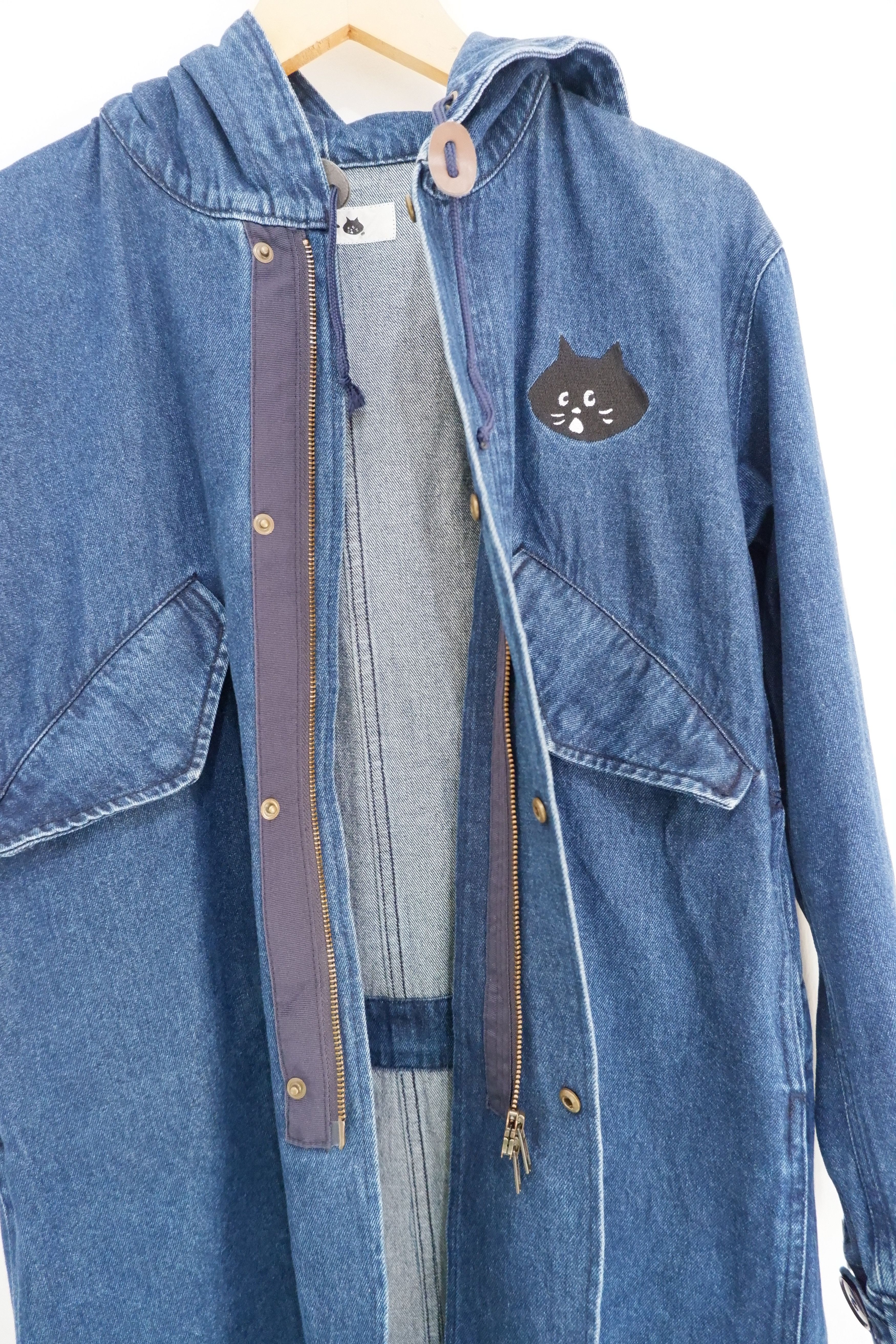 Ne-Net Vtg Ne-Net Issey Miyake Cat Logo Denim Parka Jacket Size US M / EU 48-50 / 2 - 5 Thumbnail