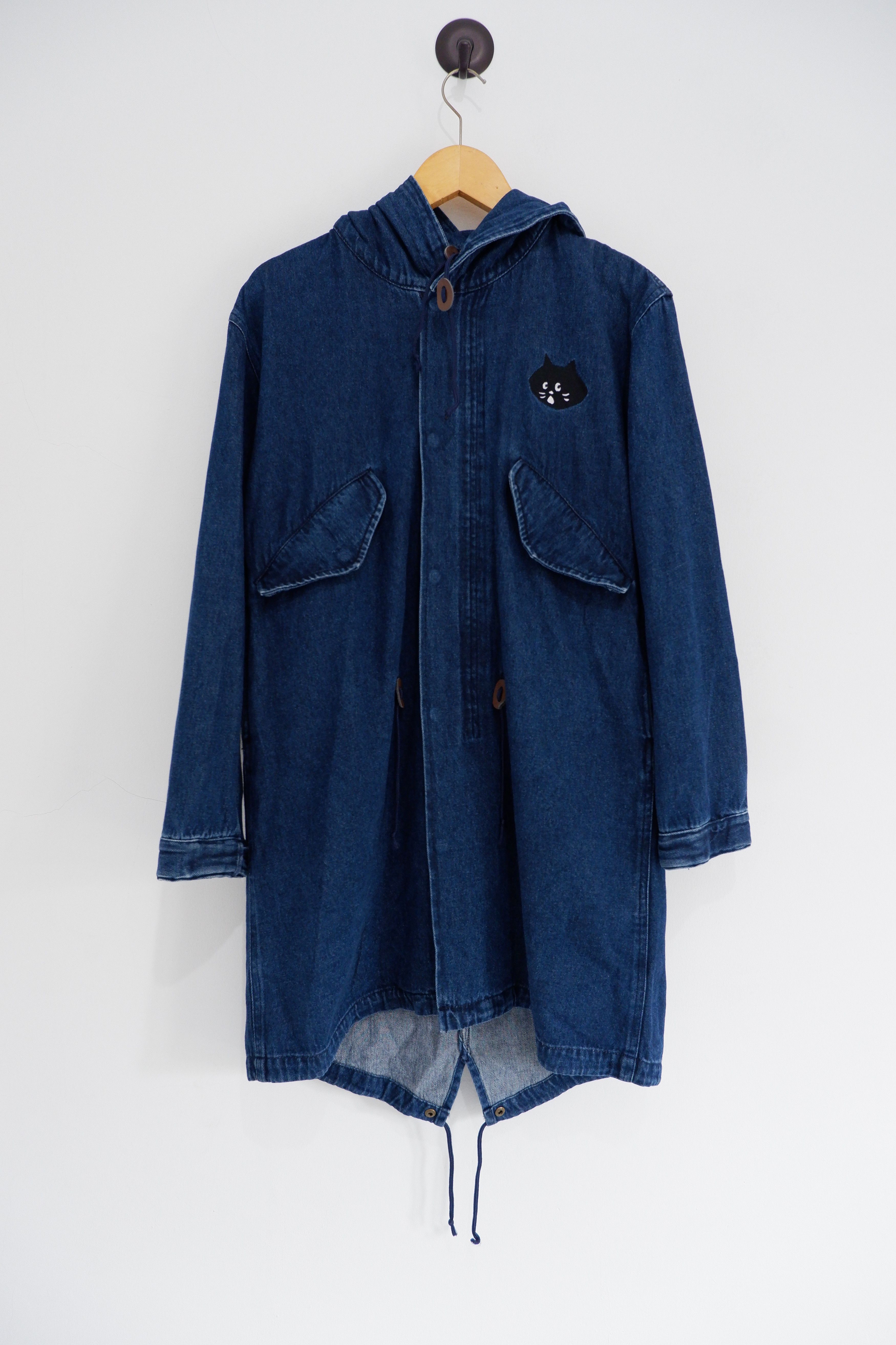 image of Ne-Net Issey Miyake Cat Logo Embroidered Denim Parka Jacket, Men's (Size Medium)