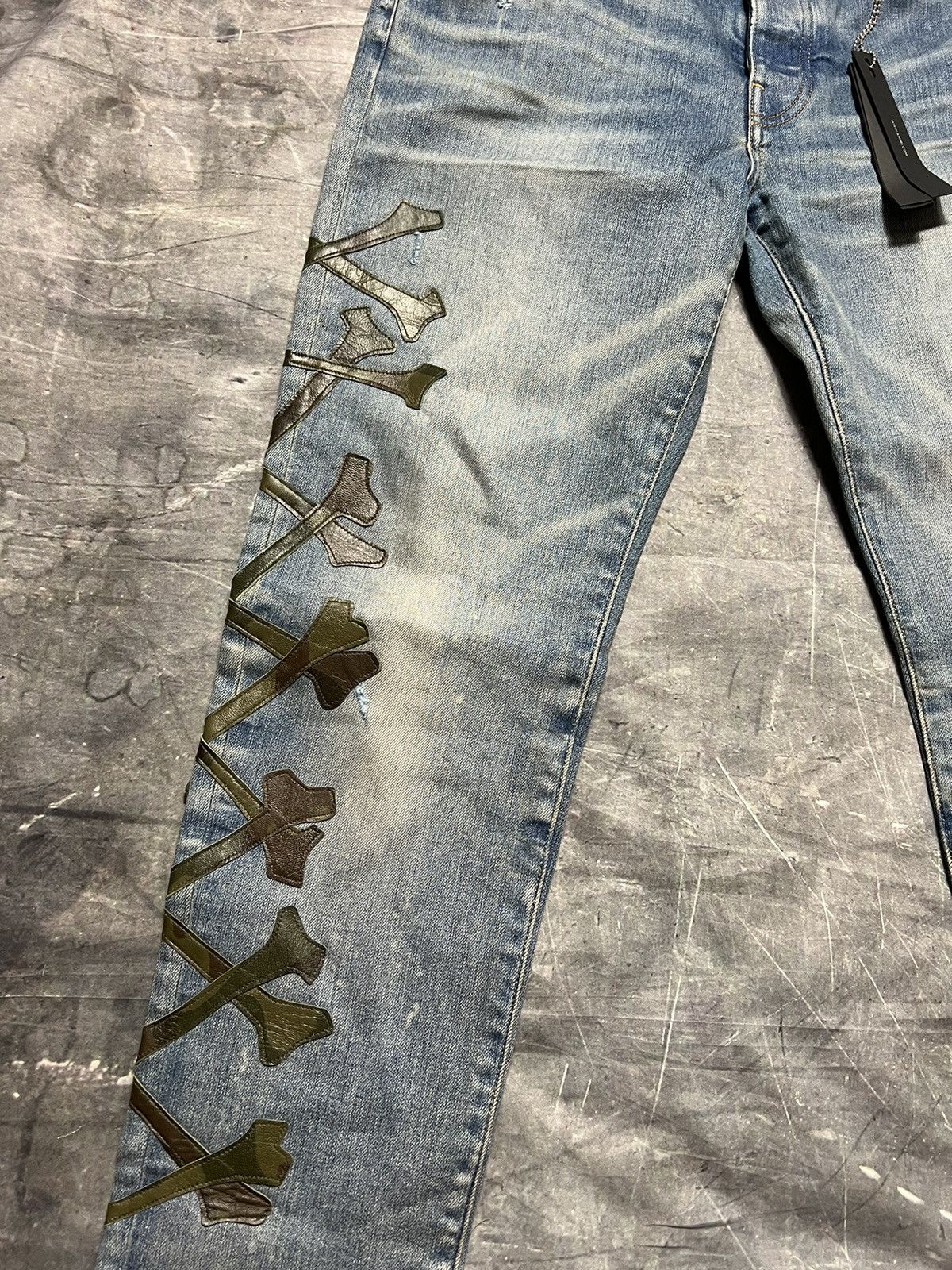 Amiri Amiri Bones Leather Patch Jeans Size US 34 / EU 50 - 3 Thumbnail