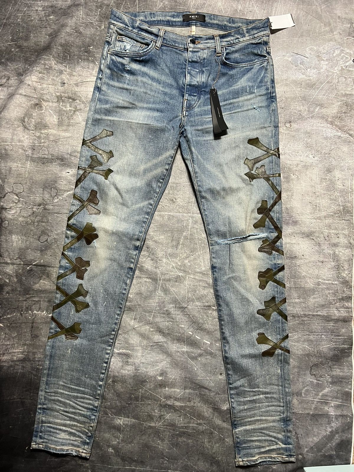 Amiri Amiri Bones Leather Patch Jeans Size US 34 / EU 50 - 1 Thumbnail