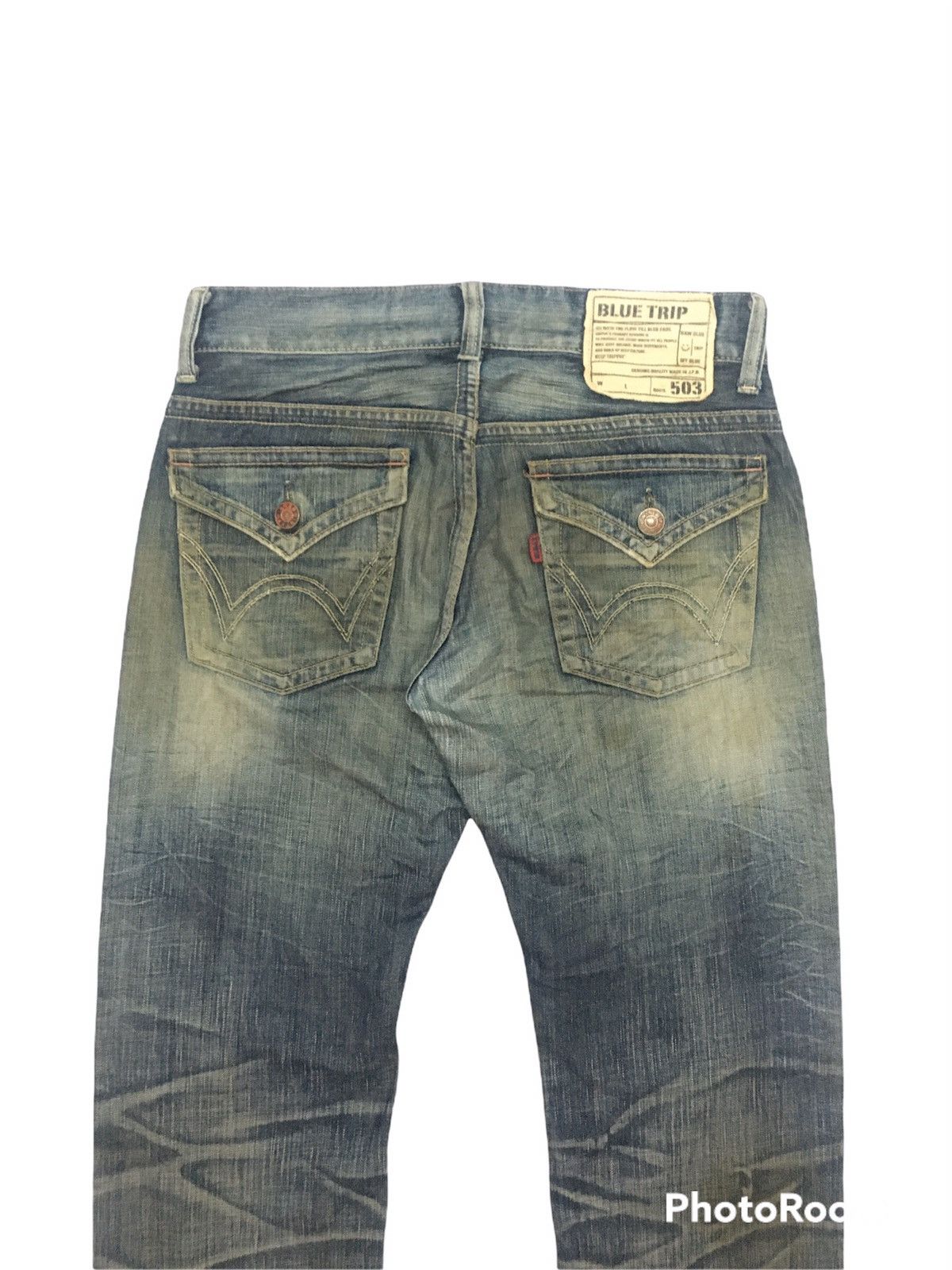 Edwin × Vintage 🔥SICK🔥Vintage Edwin 503 Blue Trip Distressed Denim pants Size US 32 / EU 48 - 8 Thumbnail