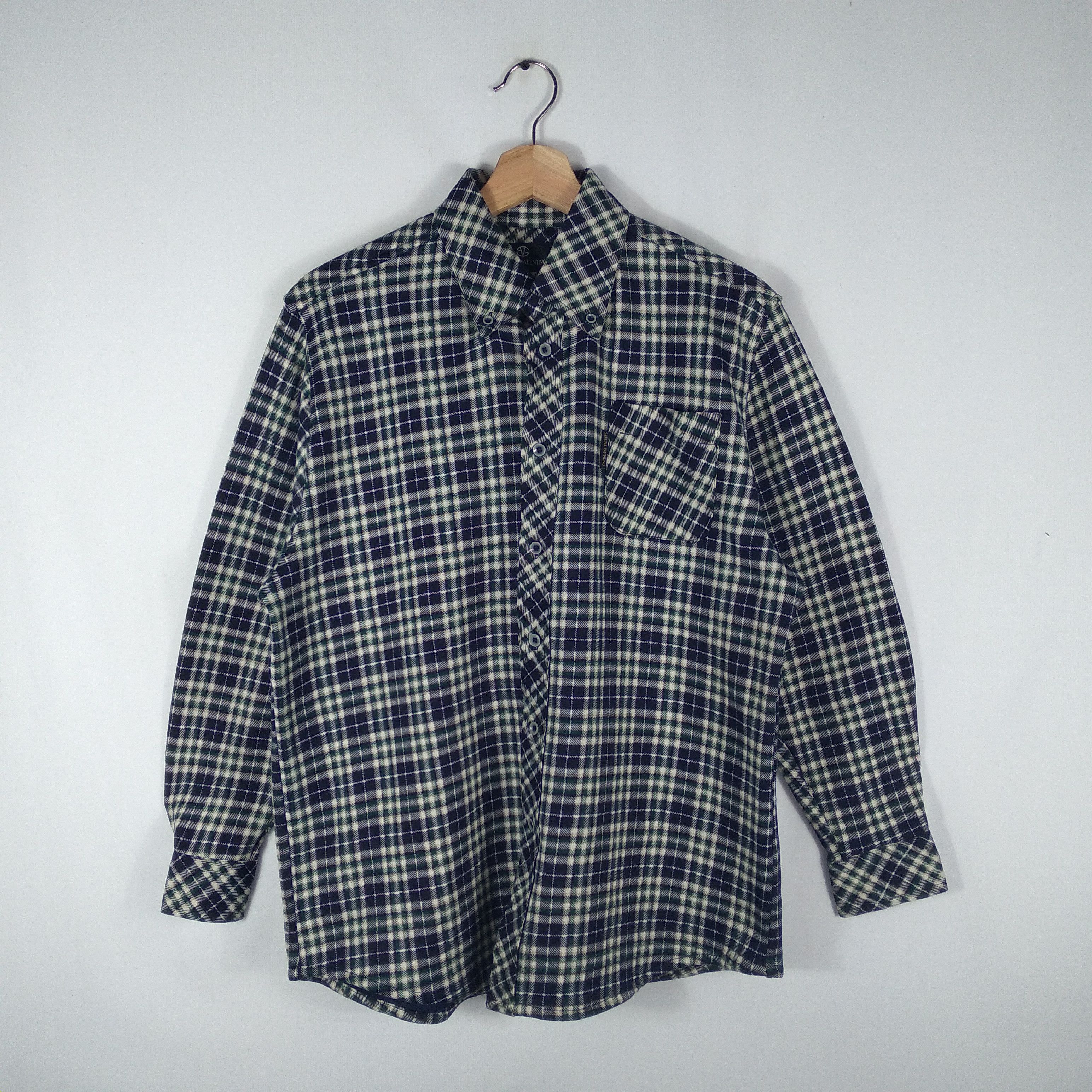 Designer × Vintage Sablina Valentino Checkerboard Full Buttons Winter Shirts Size US L / EU 52-54 / 3 - 1 Thumbnail