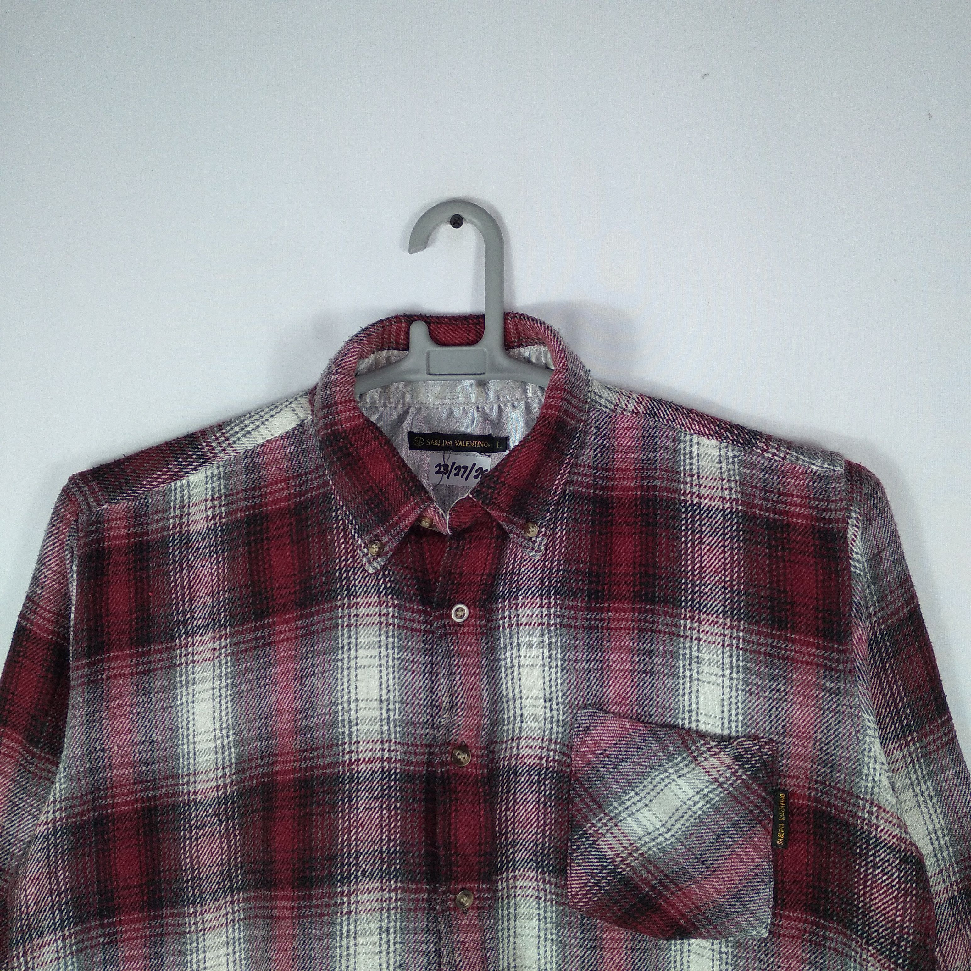 Designer × Flannel Italian Sablina Valentino Checkerboard Full Button Flannel Size US L / EU 52-54 / 3 - 2 Thumbnail