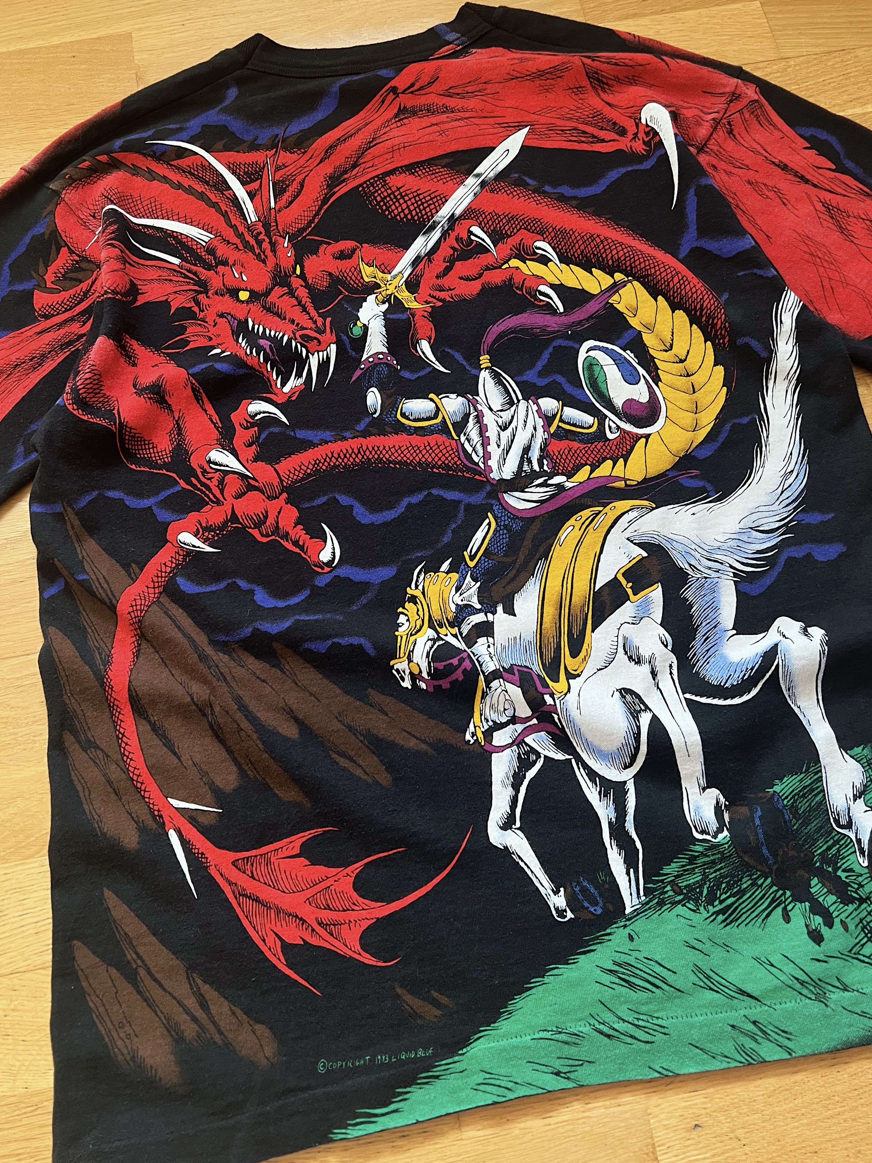 Band Tees 90s Vintage 1993 Liquid Blue Dragon Knight AOP T-Shirt Size US L / EU 52-54 / 3 - 9 Thumbnail
