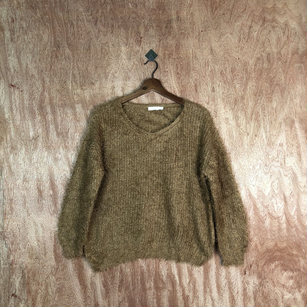 image of Homespun Knitwear x Vintage Chocol Raffine Robeo Shag Shaggy Fur Mohair Knitwear 6600 in Camel, Wom