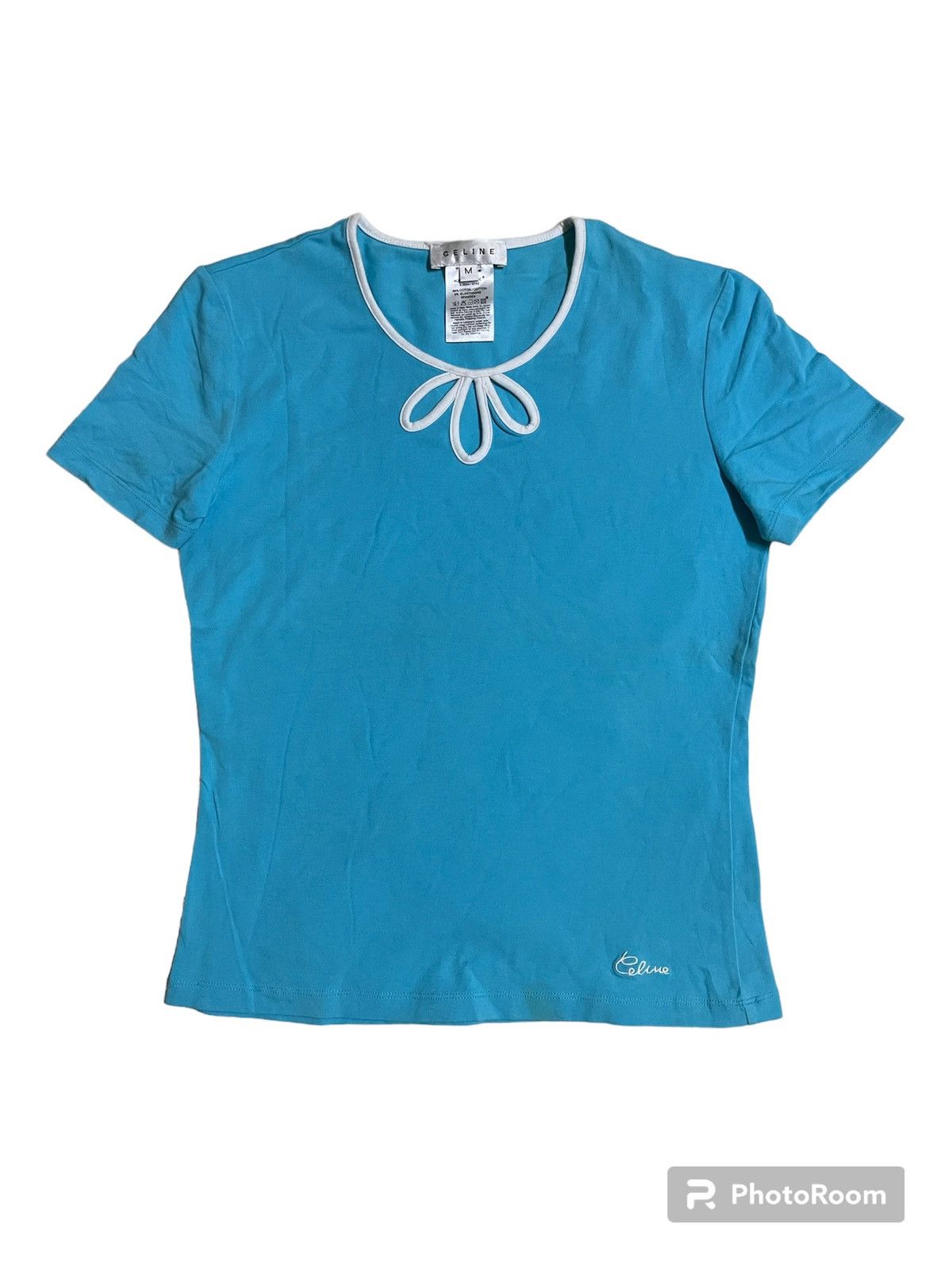 image of Celine T Shirt Stretch Cotton France in Blue, Women's (Size Medium)