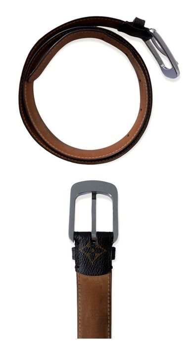 Louis Vuitton Ebene Monogram Mini Lin Canvas Buckle Belt 90CM