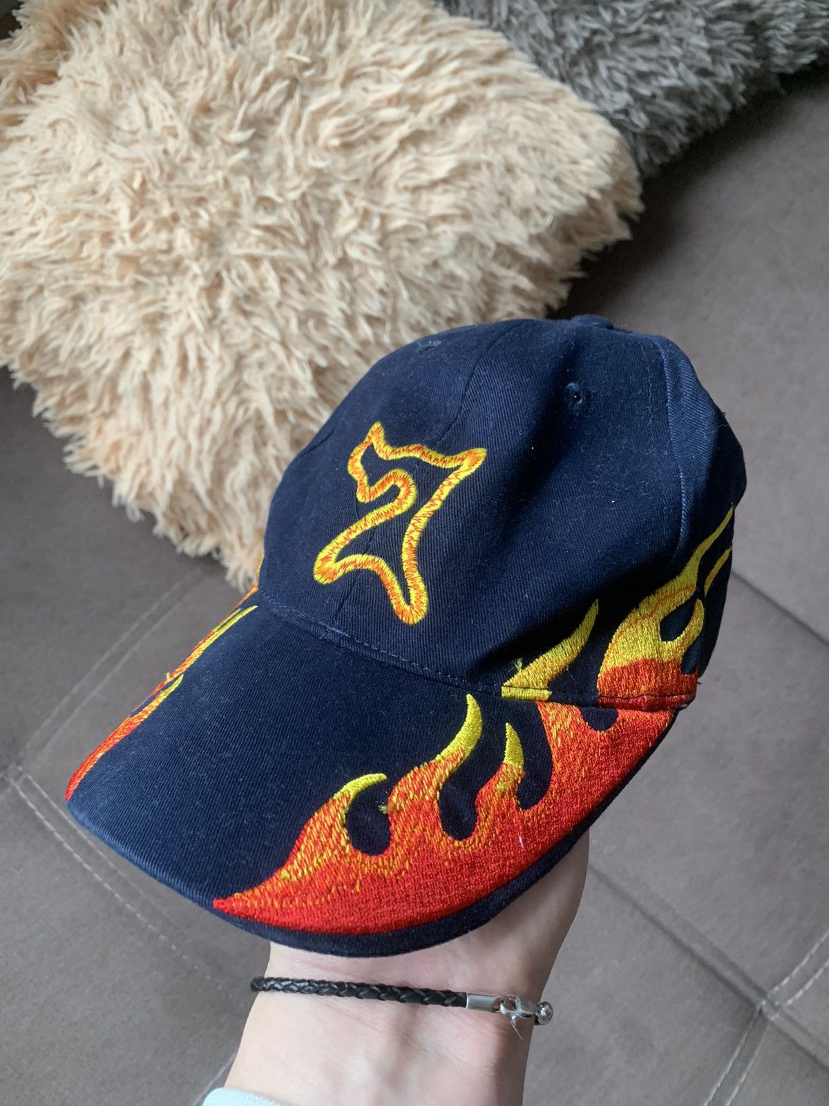 Vintage Vintage Flame Pattern Black 7 Hat Cap Size ONE SIZE - 3 Thumbnail