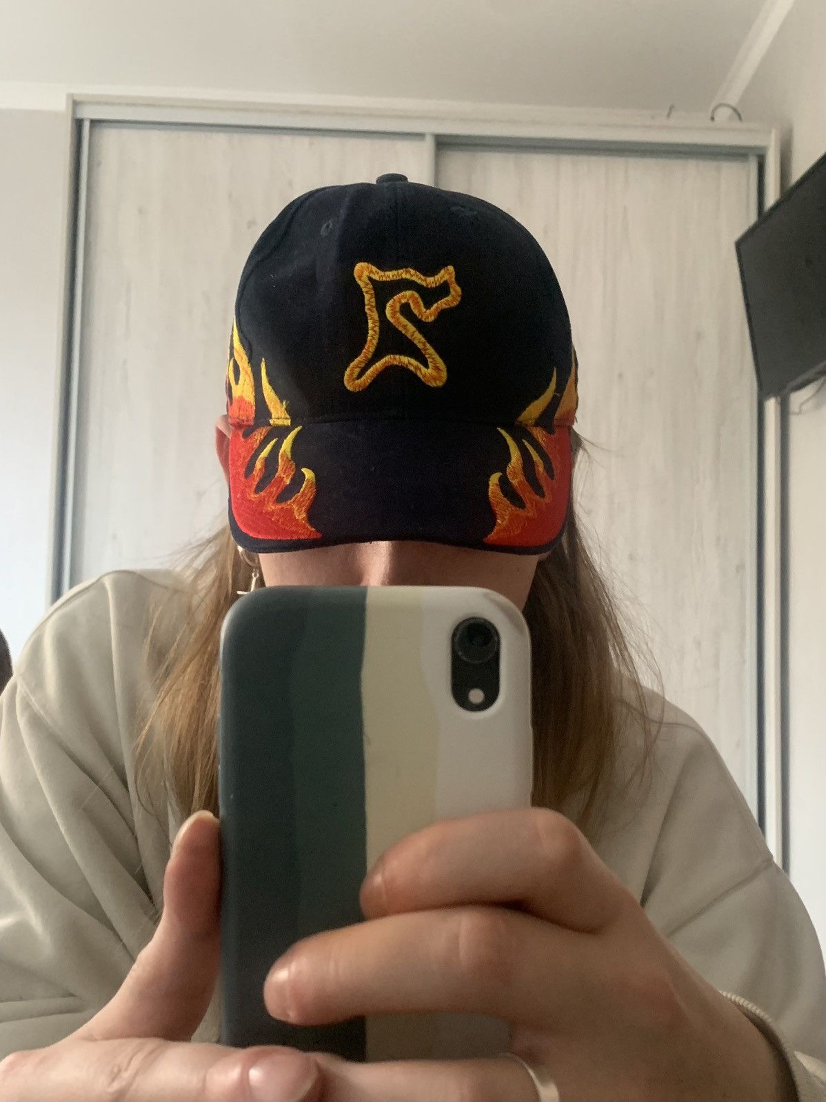 Vintage Vintage Flame Pattern Black 7 Hat Cap Size ONE SIZE - 1 Thumbnail
