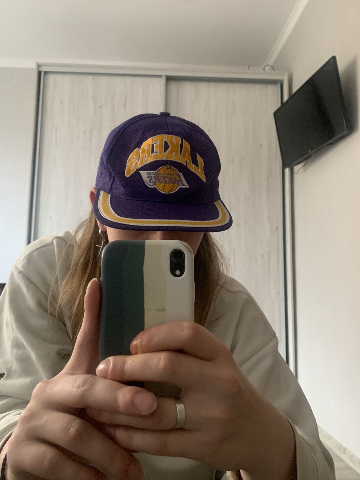 NBA Vintage Lakers Drew Person Motion Snap Back Hat Size ONE SIZE - 3 Thumbnail