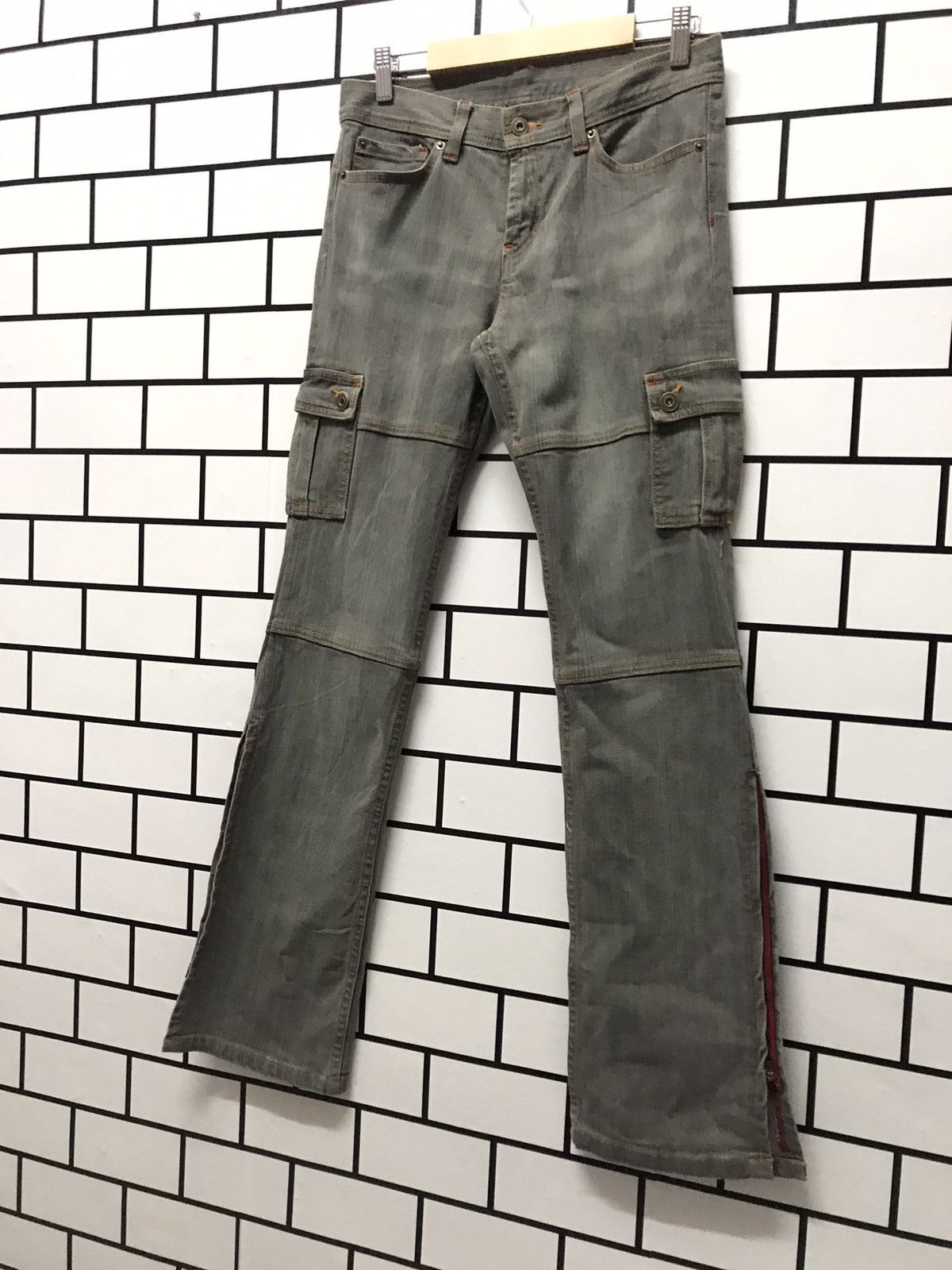 Designer × Japanese Brand Re Claimed Japan Cargo Denim Flare Pants Zipper Ankle Size US 29 - 3 Thumbnail