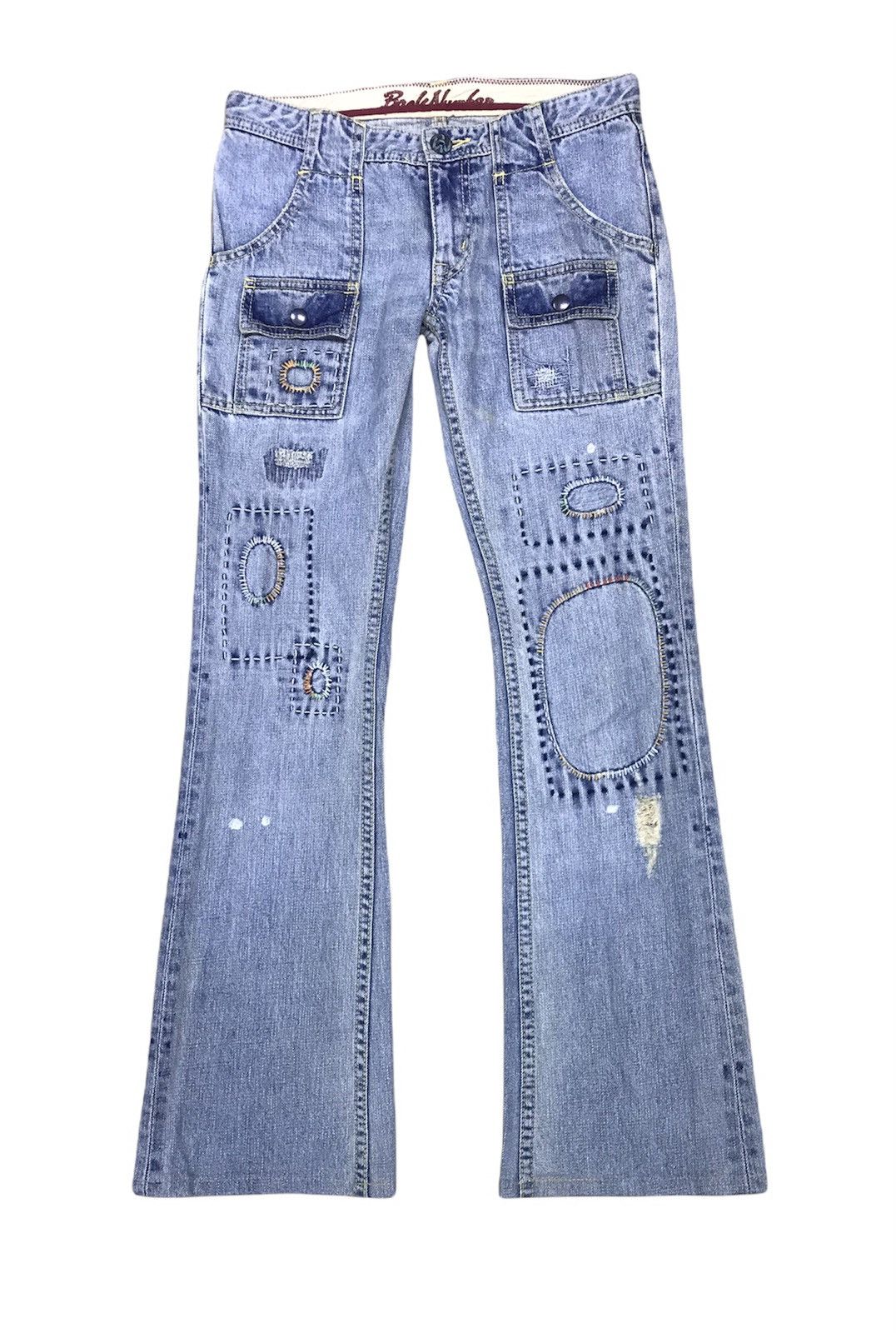 image of Back Number Patchwork Bush Pants Size 29 in Blue Denim, Women's