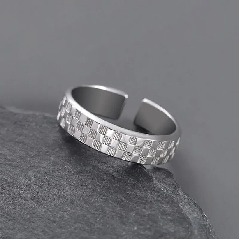 Jewelry Creative Checkerboard Texture Ring Size ONE SIZE - 4 Thumbnail