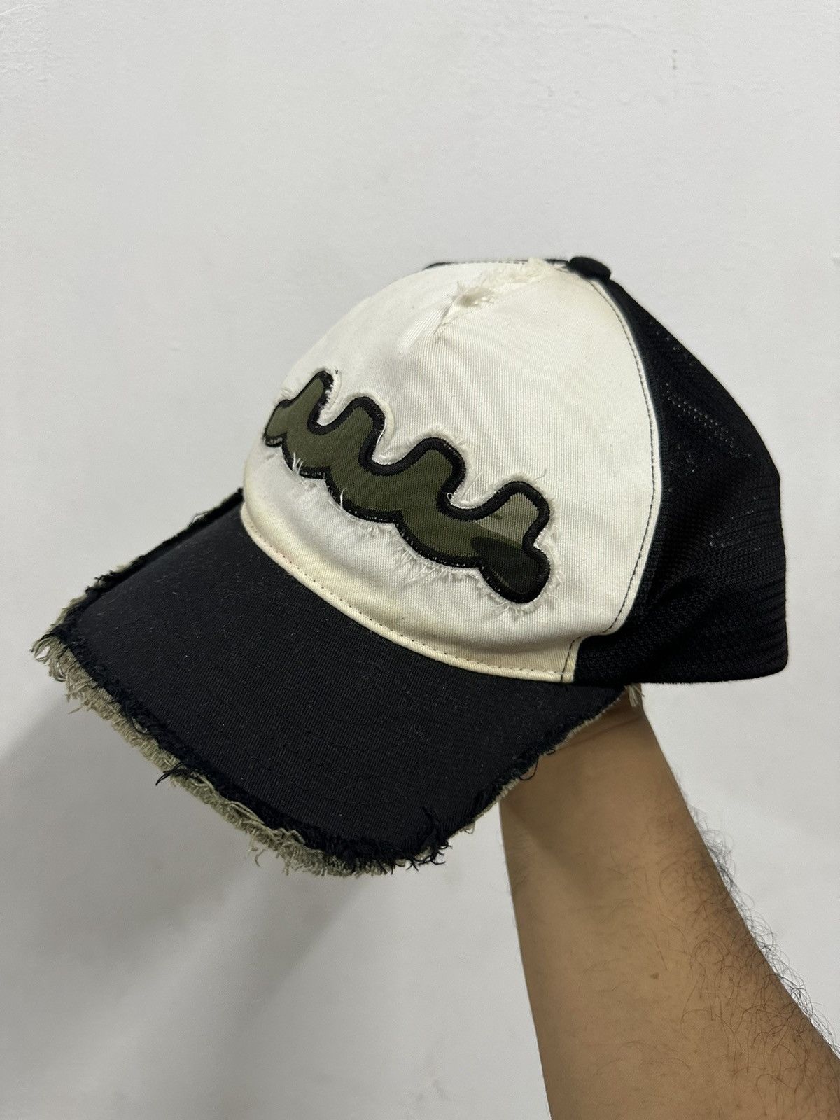 image of Vintage VTG Distress Wjk Logo Trucked Hat in Moss Green, Men's